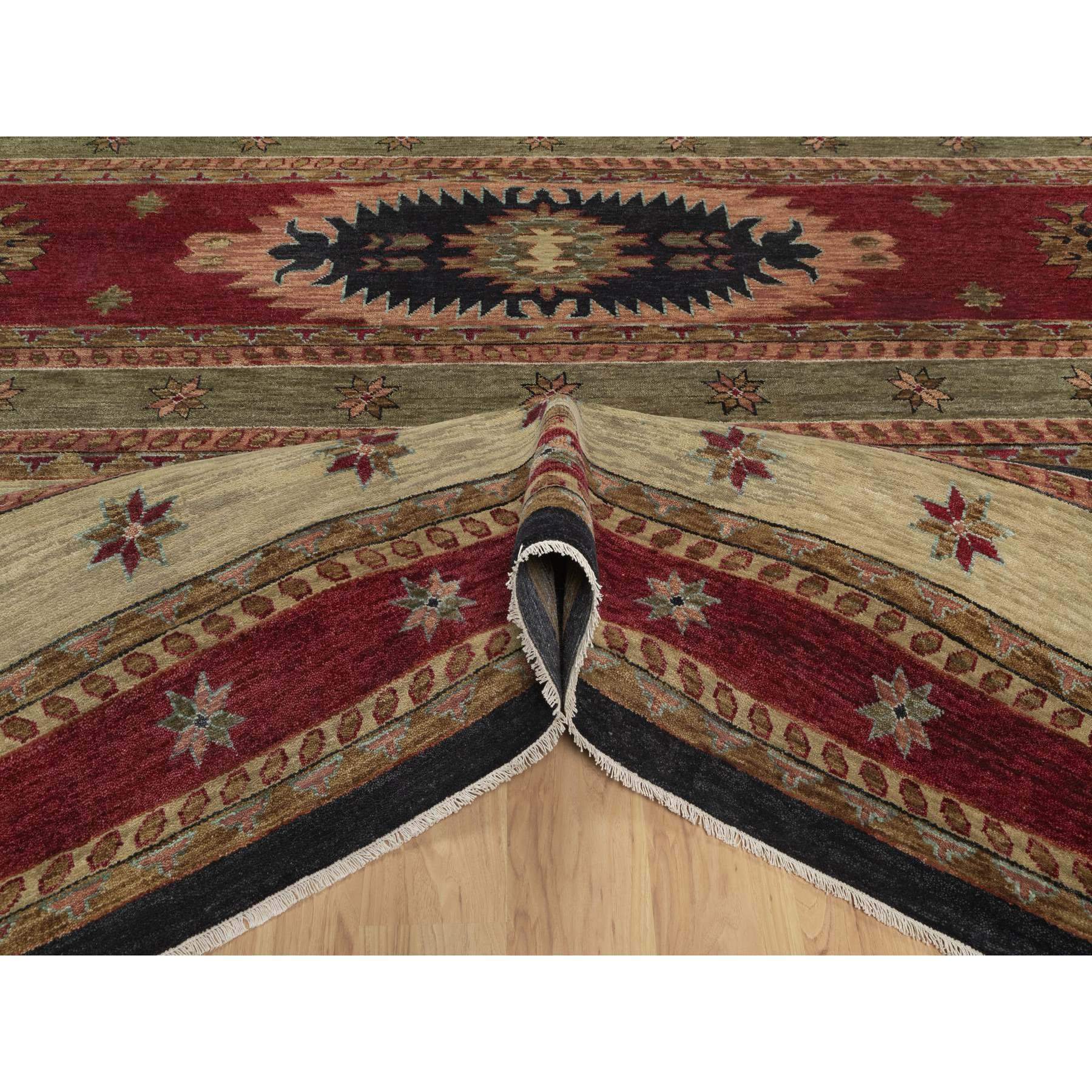 10'x14' Beige, Southwestern American Indian Design with Piled Construction, Plush and Lush, Hand Knotted, Pure Wool, Oriental Rug Sh91425