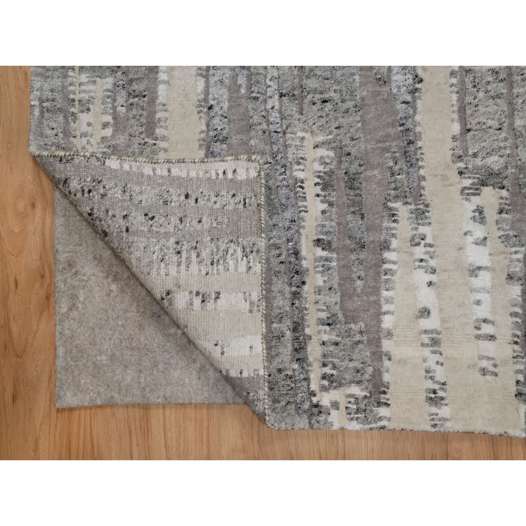 8'1"x10'2" Dove Gray, Nepali Weave with Line Design, Natural Undyed Textured Wool, Hand Knotted, Oriental Rug Sh91429
