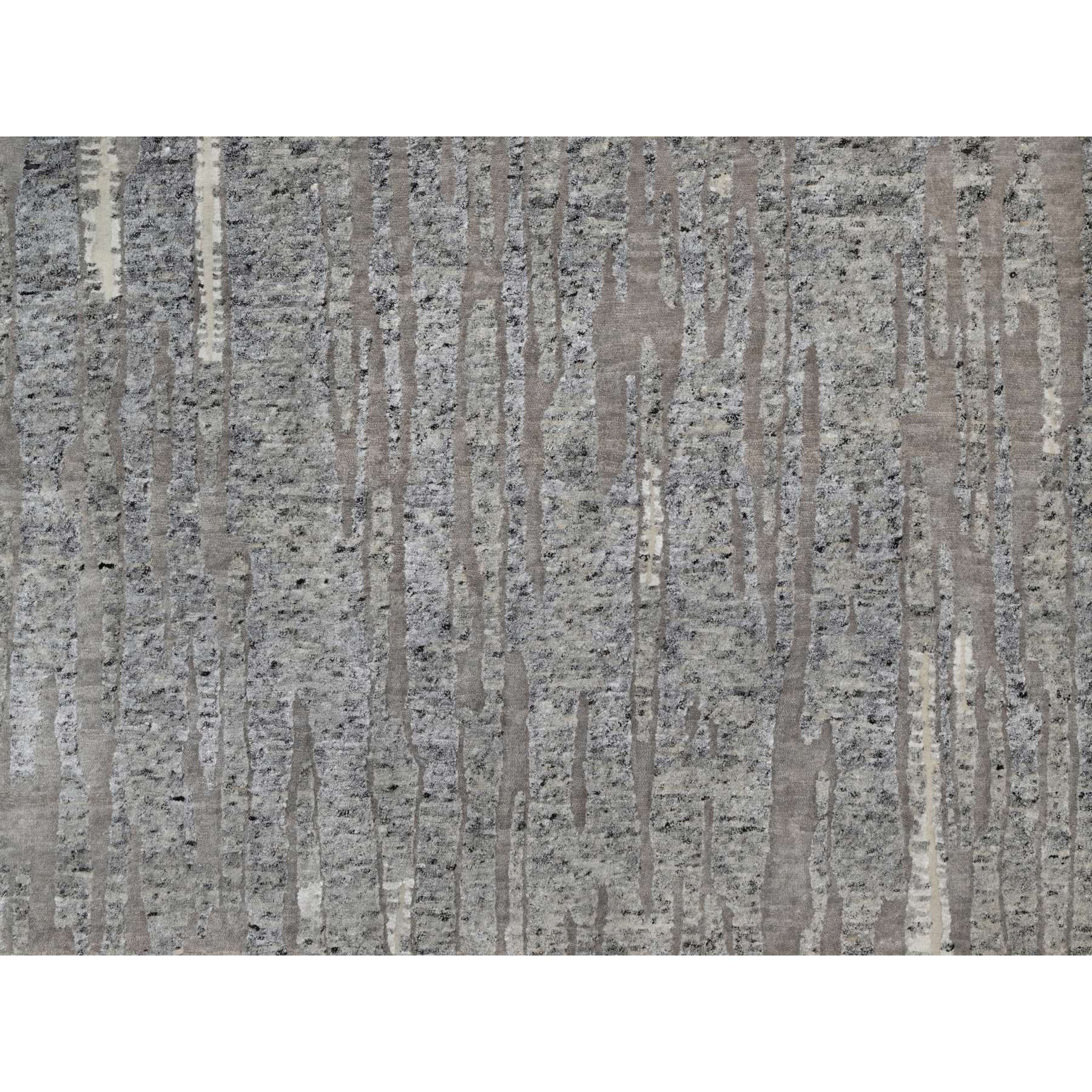 8'1"x10'2" Dove Gray, Nepali Weave with Line Design, Natural Undyed Textured Wool, Hand Knotted, Oriental Rug Sh91429