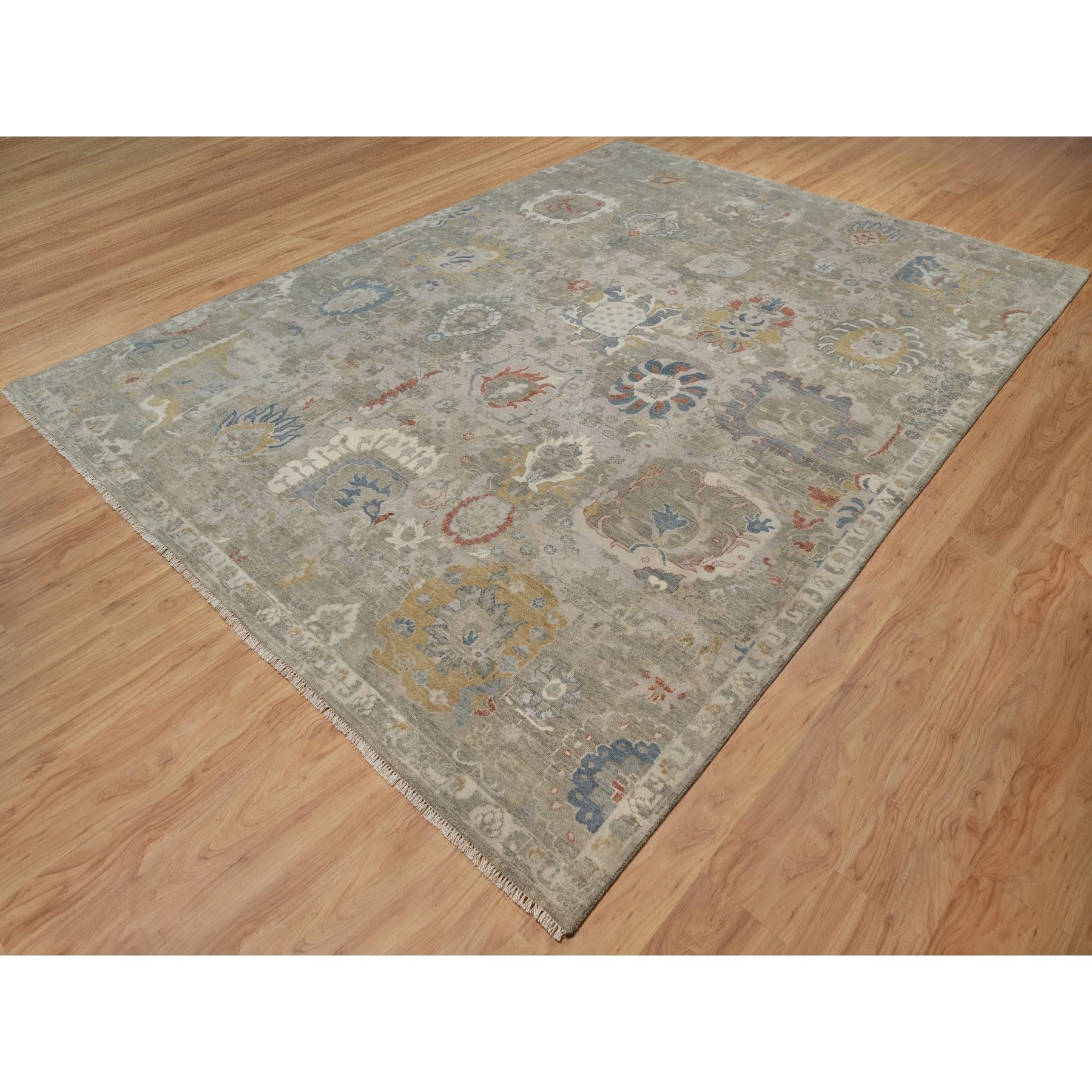 9'x12'1" Shades of Gray, Broken Pattern with Oushak Design, 100% Wool, Hand Knotted, Borderless, Oriental Rug Sh91430