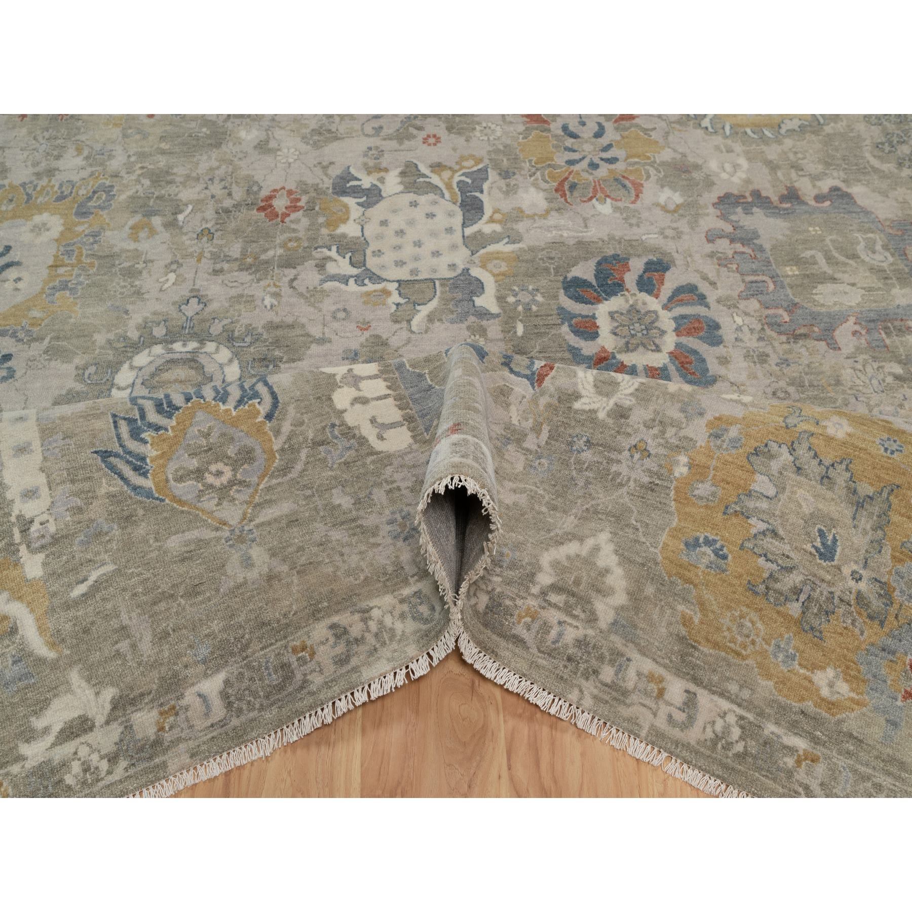 9'x12'1" Shades of Gray, Broken Pattern with Oushak Design, 100% Wool, Hand Knotted, Borderless, Oriental Rug Sh91430