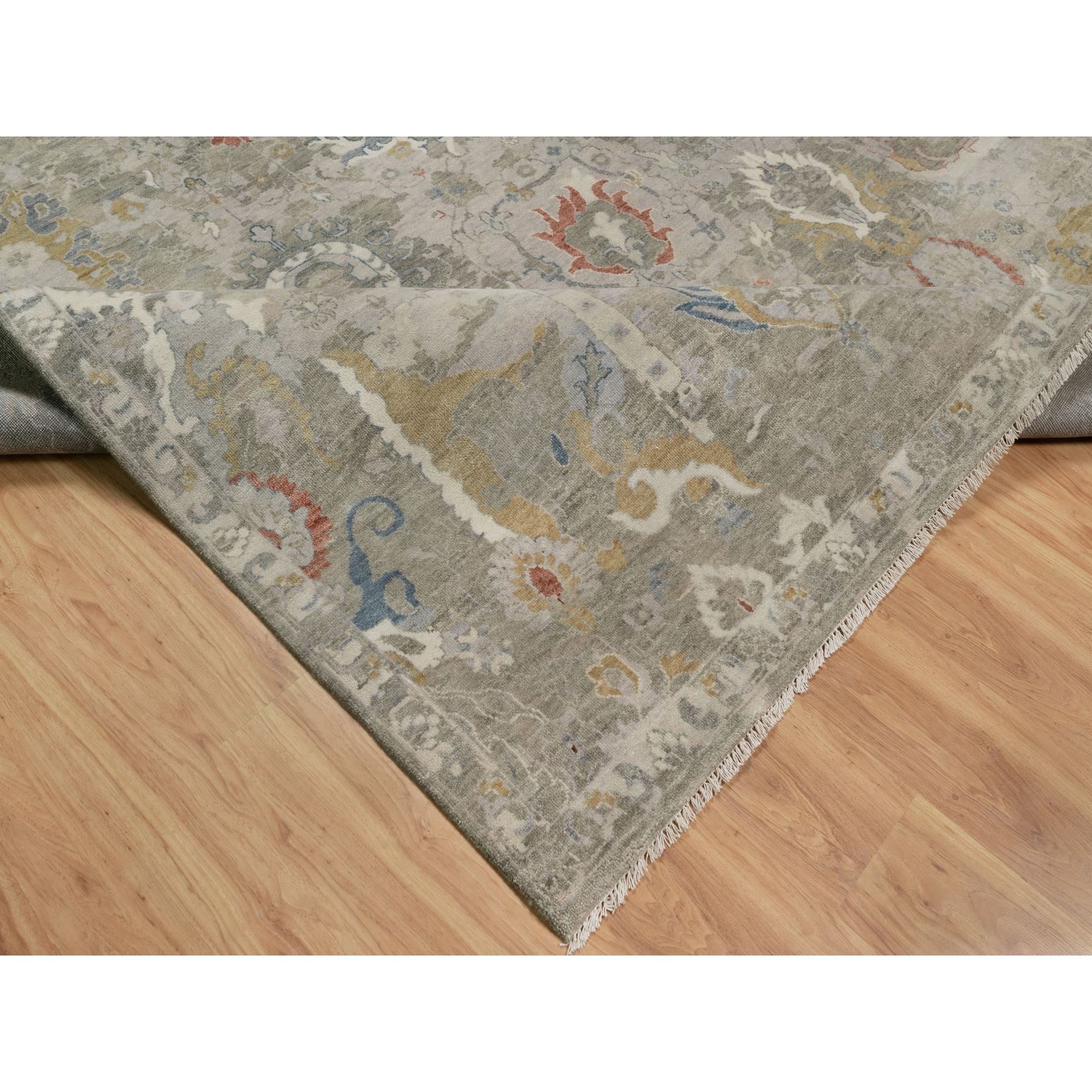 9'x12'1" Shades of Gray, Broken Pattern with Oushak Design, 100% Wool, Hand Knotted, Borderless, Oriental Rug Sh91430