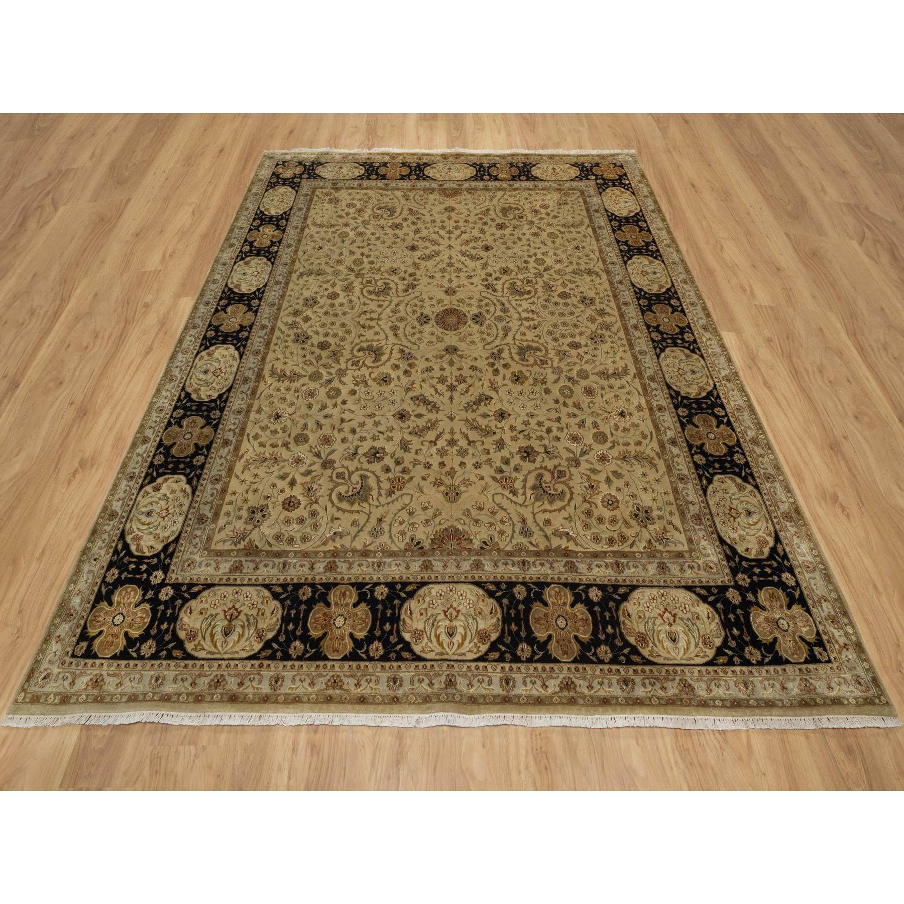 8'x10' Sand Brown, Kashan Design, 300 KPSI, Hand Spun New Zealand Wool with Silk, Soft Pile, Hand Knotted, Oriental Rug Sh91431