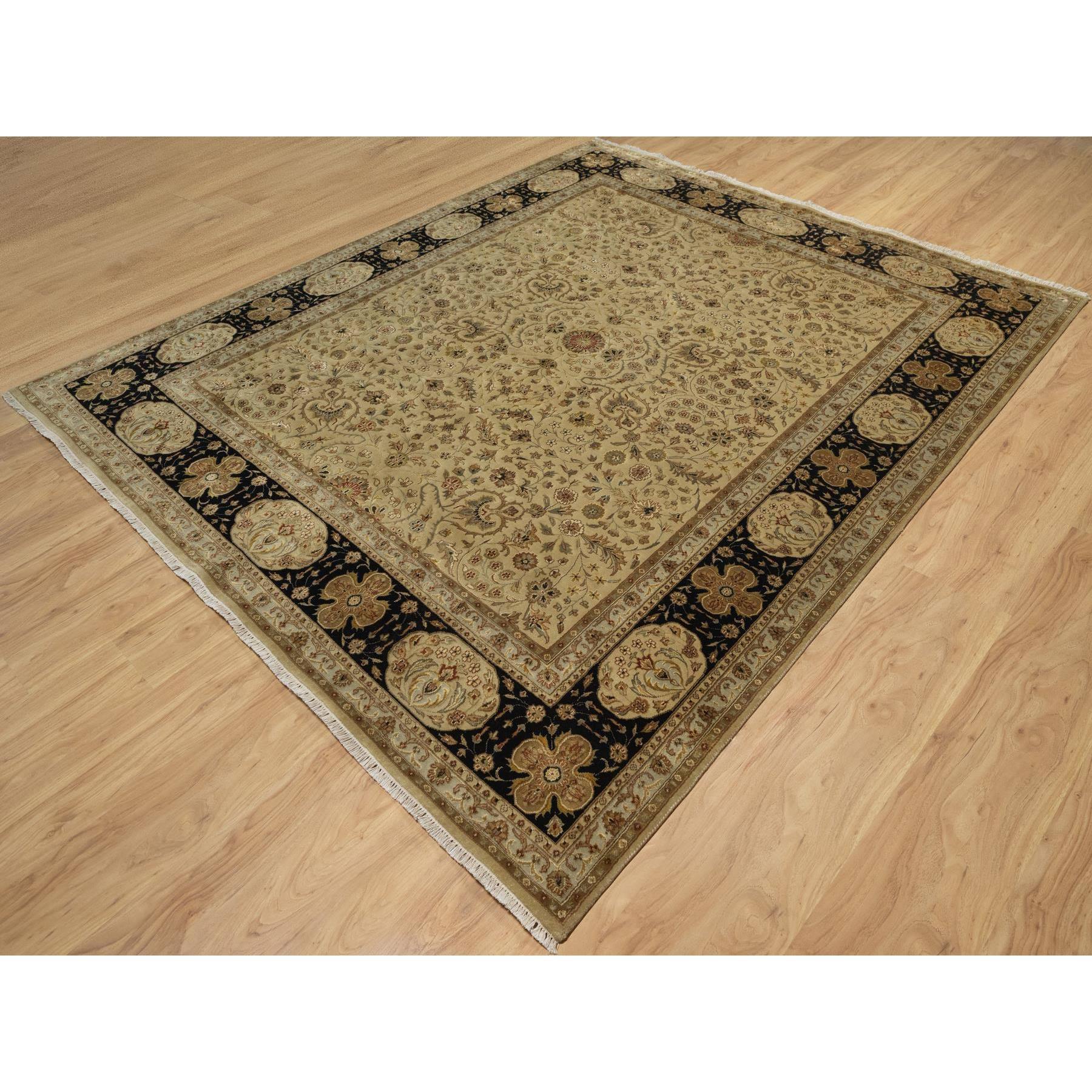 8'x10' Sand Brown, Kashan Design, 300 KPSI, Hand Spun New Zealand Wool with Silk, Soft Pile, Hand Knotted, Oriental Rug Sh91431