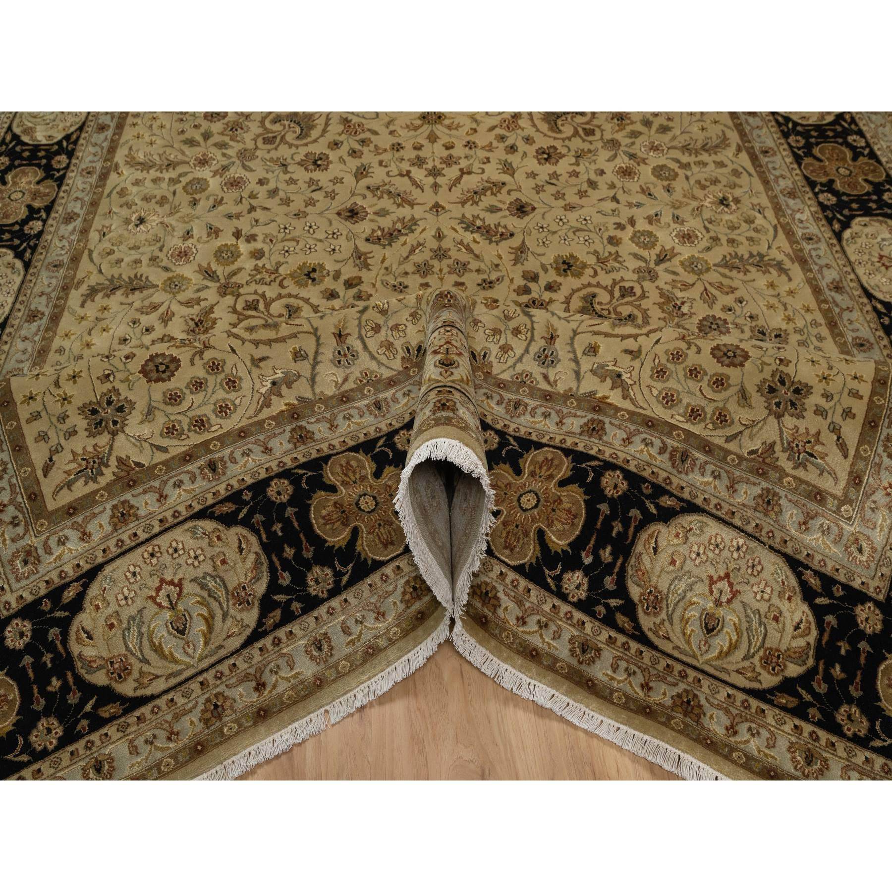 8'x10' Sand Brown, Kashan Design, 300 KPSI, Hand Spun New Zealand Wool with Silk, Soft Pile, Hand Knotted, Oriental Rug Sh91431