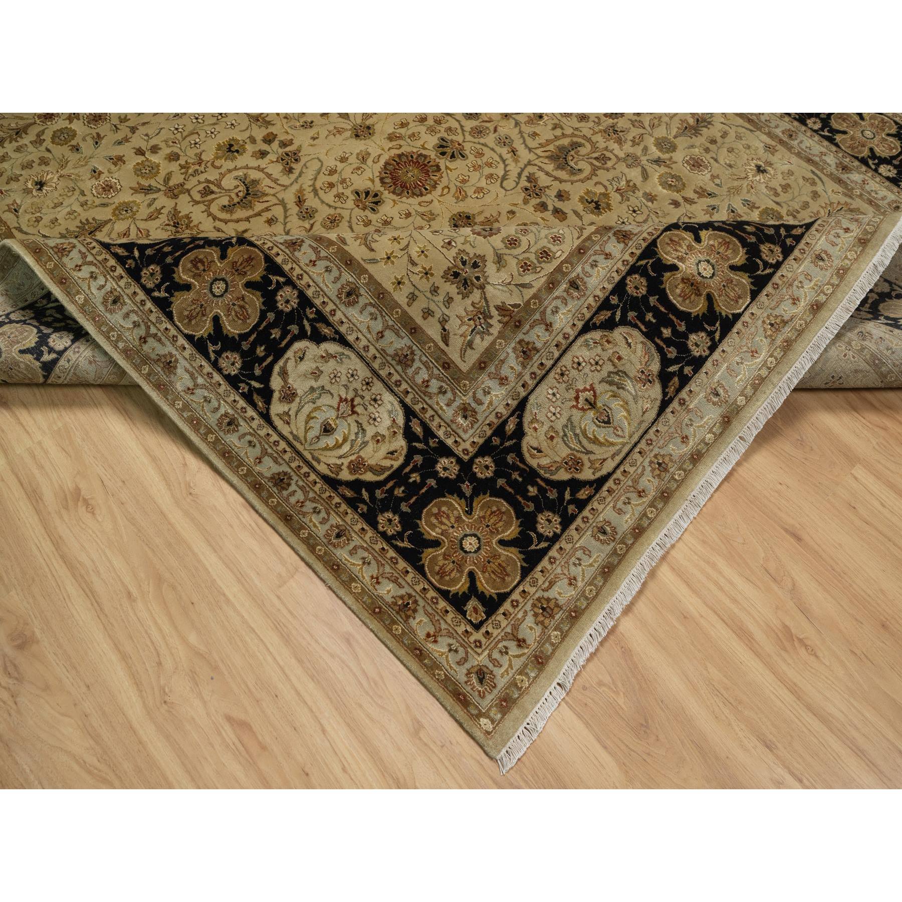 8'x10' Sand Brown, Kashan Design, 300 KPSI, Hand Spun New Zealand Wool with Silk, Soft Pile, Hand Knotted, Oriental Rug Sh91431
