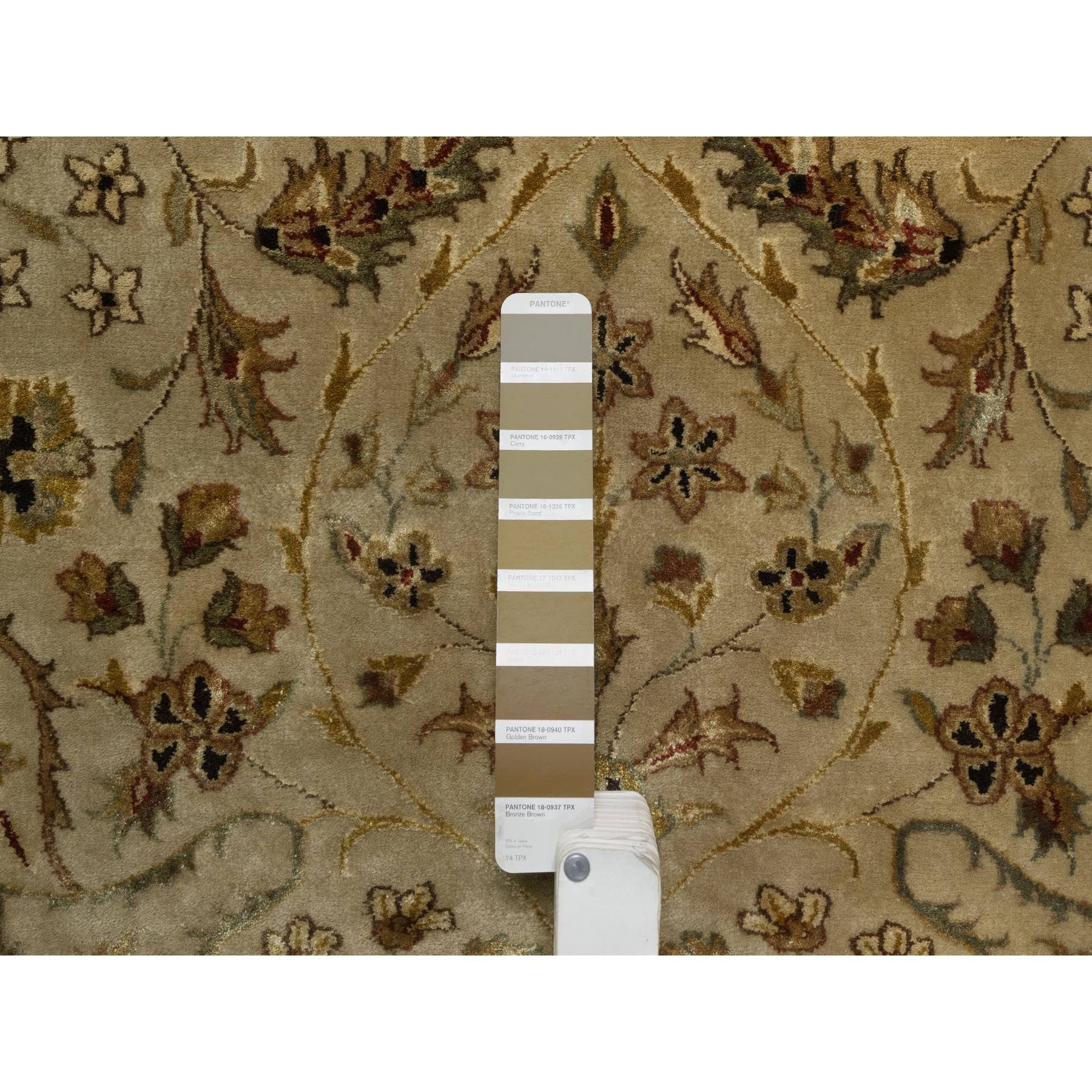 8'x10' Sand Brown, Kashan Design, 300 KPSI, Hand Spun New Zealand Wool with Silk, Soft Pile, Hand Knotted, Oriental Rug Sh91431