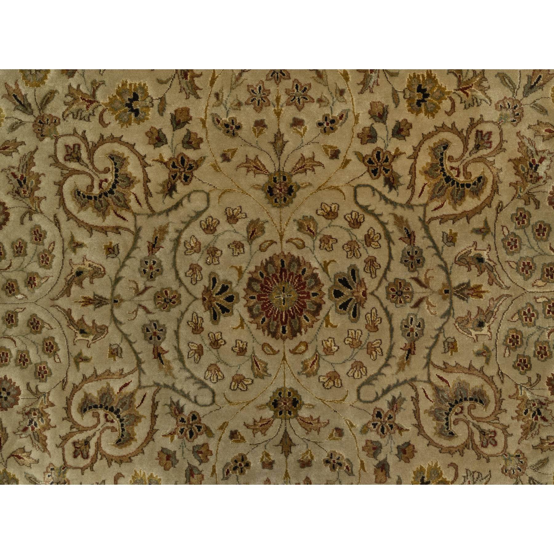 8'x10' Sand Brown, Kashan Design, 300 KPSI, Hand Spun New Zealand Wool with Silk, Soft Pile, Hand Knotted, Oriental Rug Sh91431