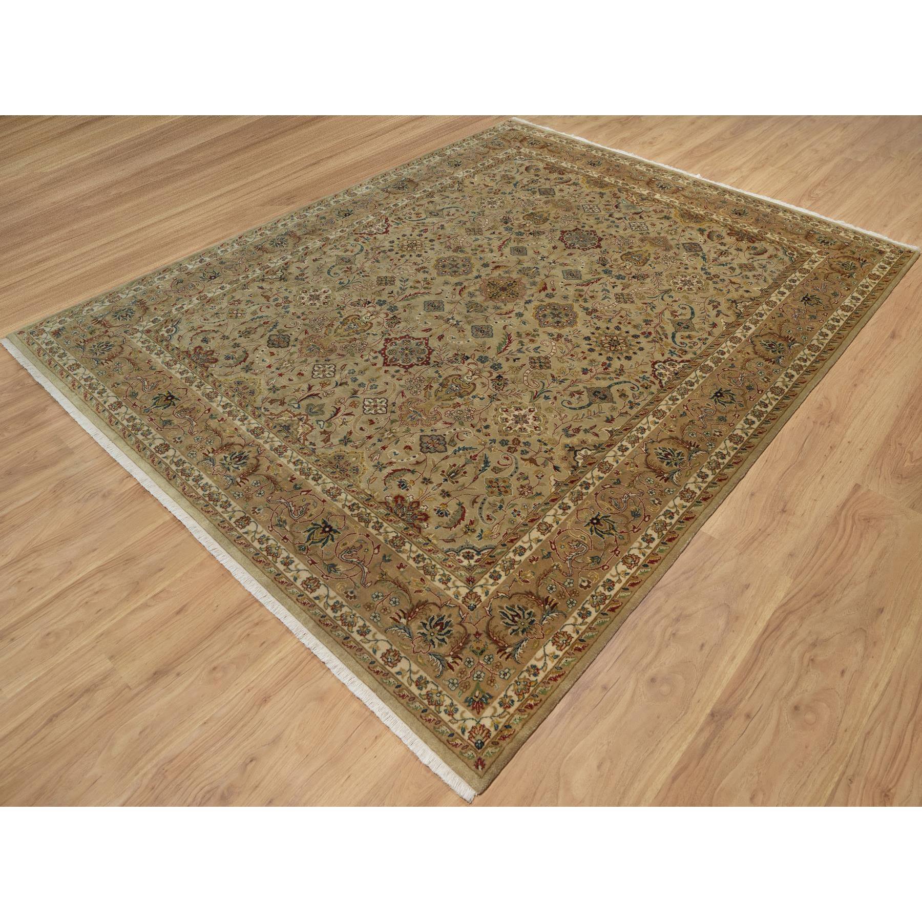 8'x10' Ecru Brown, Kashan Design, 300 KPSI, Hand Spun New Zealand Wool, Hand Knotted, Denser Weave, Oriental Rug Sh91432