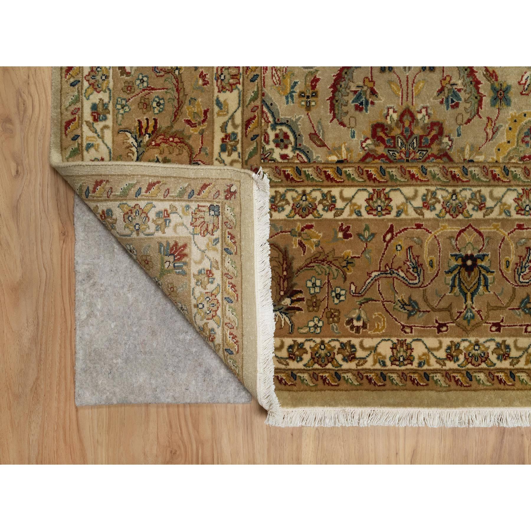 8'x10' Ecru Brown, Kashan Design, 300 KPSI, Hand Spun New Zealand Wool, Hand Knotted, Denser Weave, Oriental Rug Sh91432