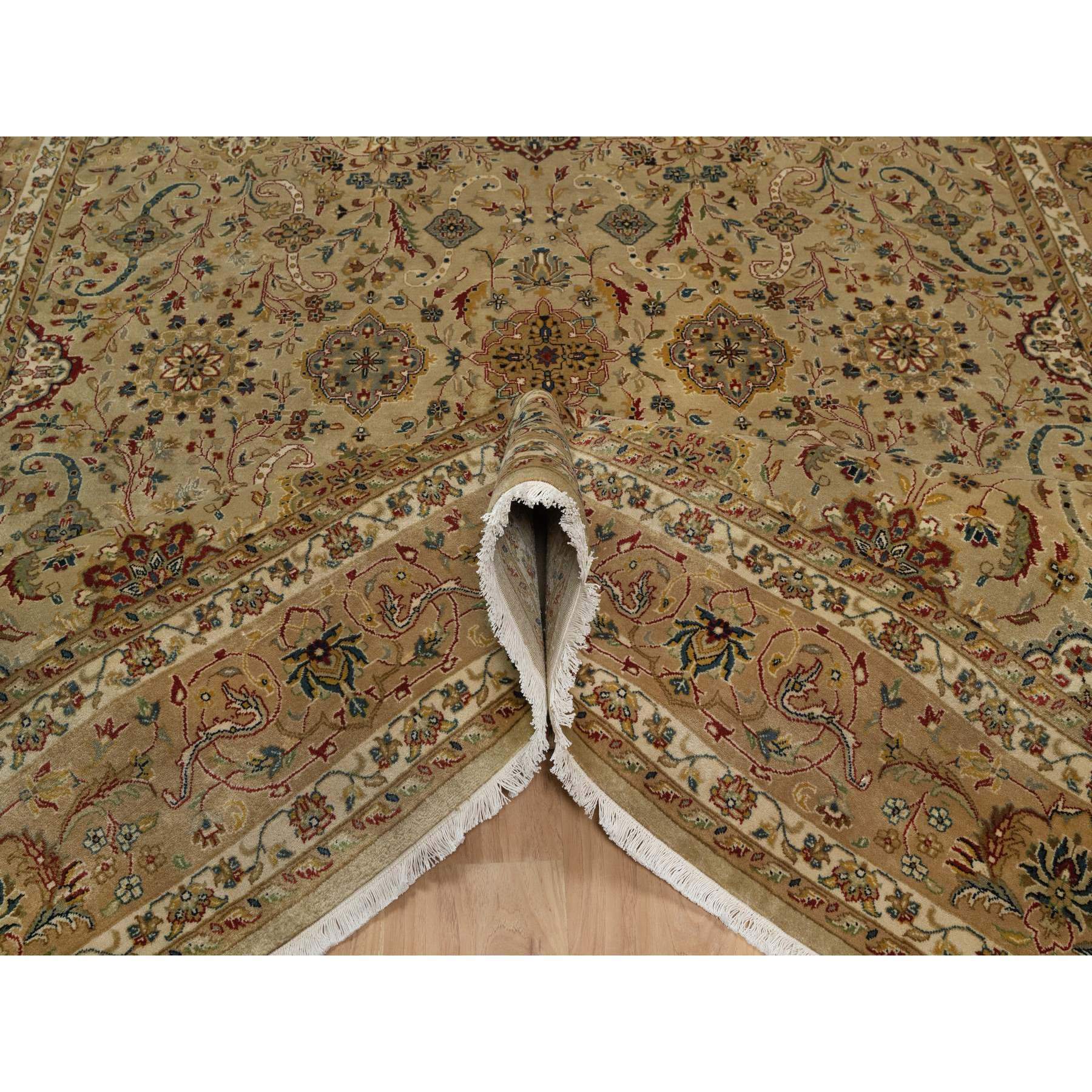 8'x10' Ecru Brown, Kashan Design, 300 KPSI, Hand Spun New Zealand Wool, Hand Knotted, Denser Weave, Oriental Rug Sh91432