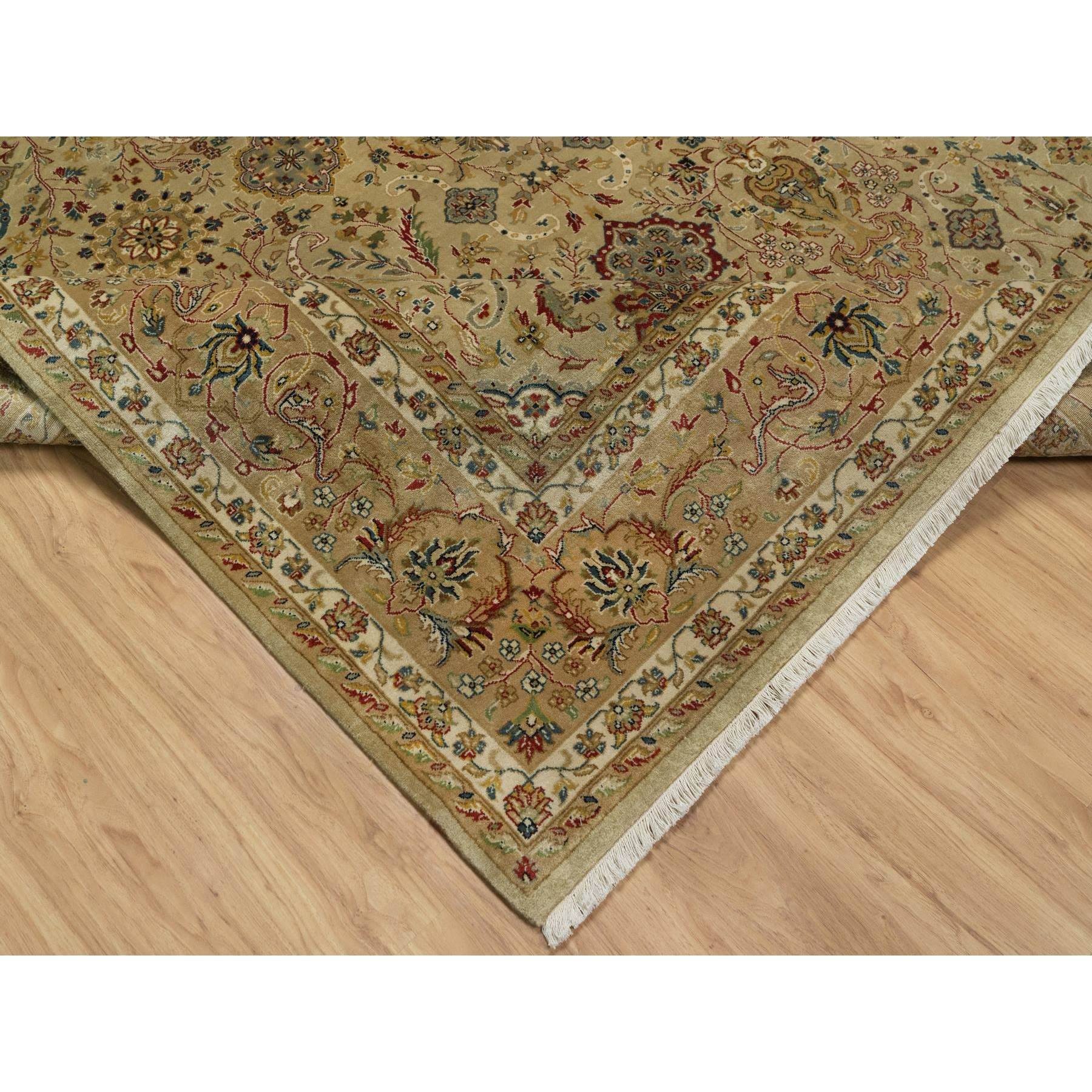 8'x10' Ecru Brown, Kashan Design, 300 KPSI, Hand Spun New Zealand Wool, Hand Knotted, Denser Weave, Oriental Rug Sh91432