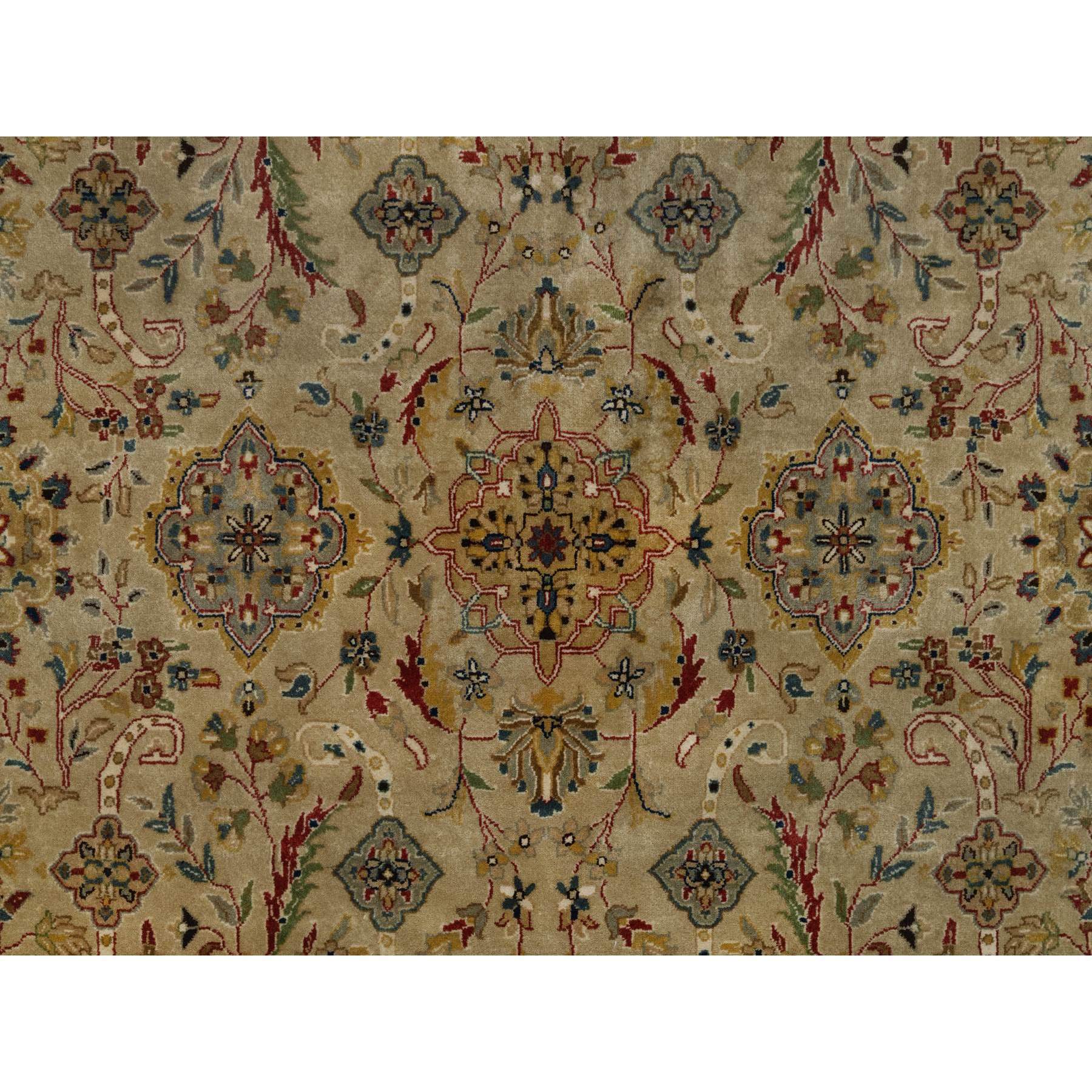 8'x10' Ecru Brown, Kashan Design, 300 KPSI, Hand Spun New Zealand Wool, Hand Knotted, Denser Weave, Oriental Rug Sh91432