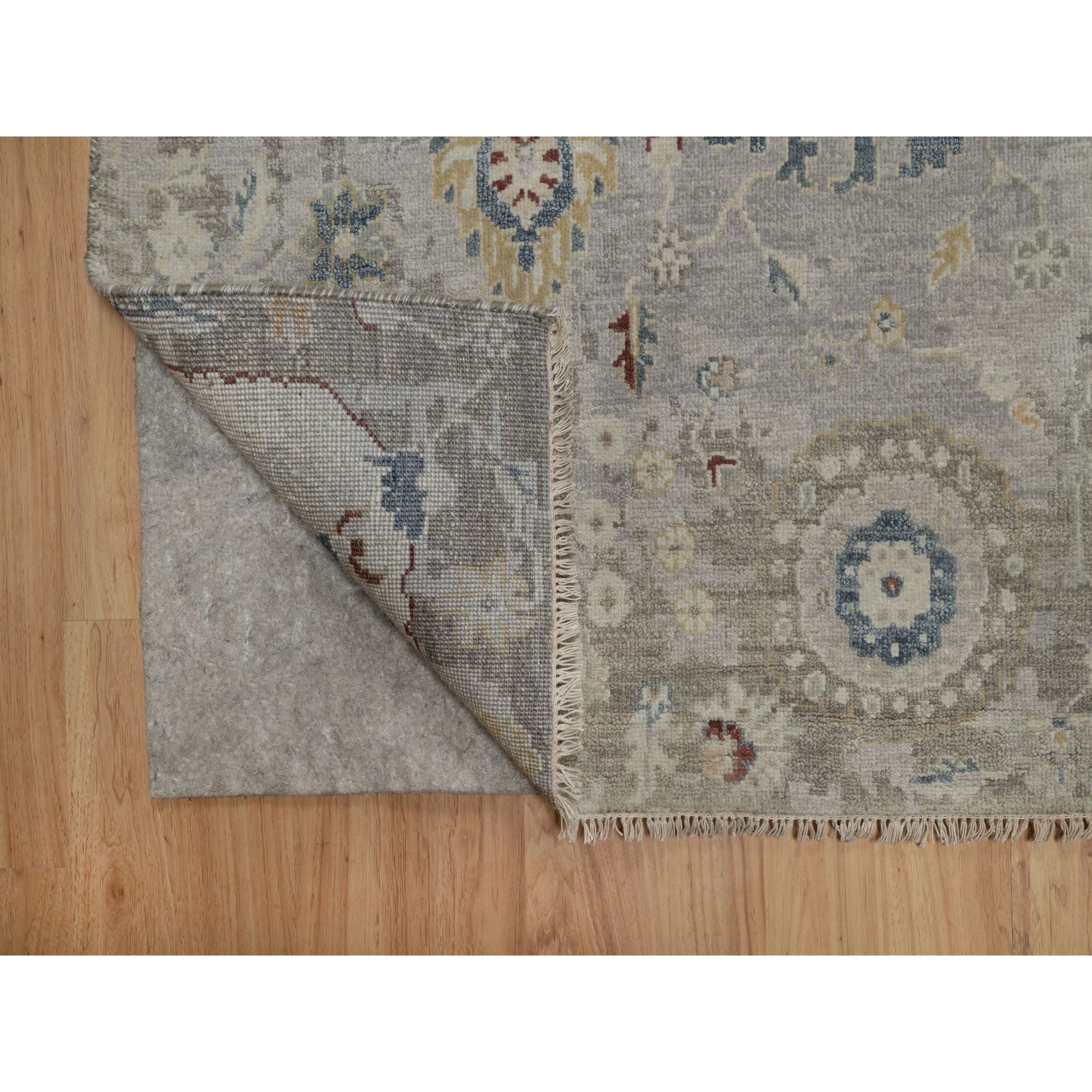 6'1"x9' Agate Gray, Oushak with Broken Pattern, Borderless, 100% Wool, Hand Knotted, Densely Woven, Oriental Rug Sh91433