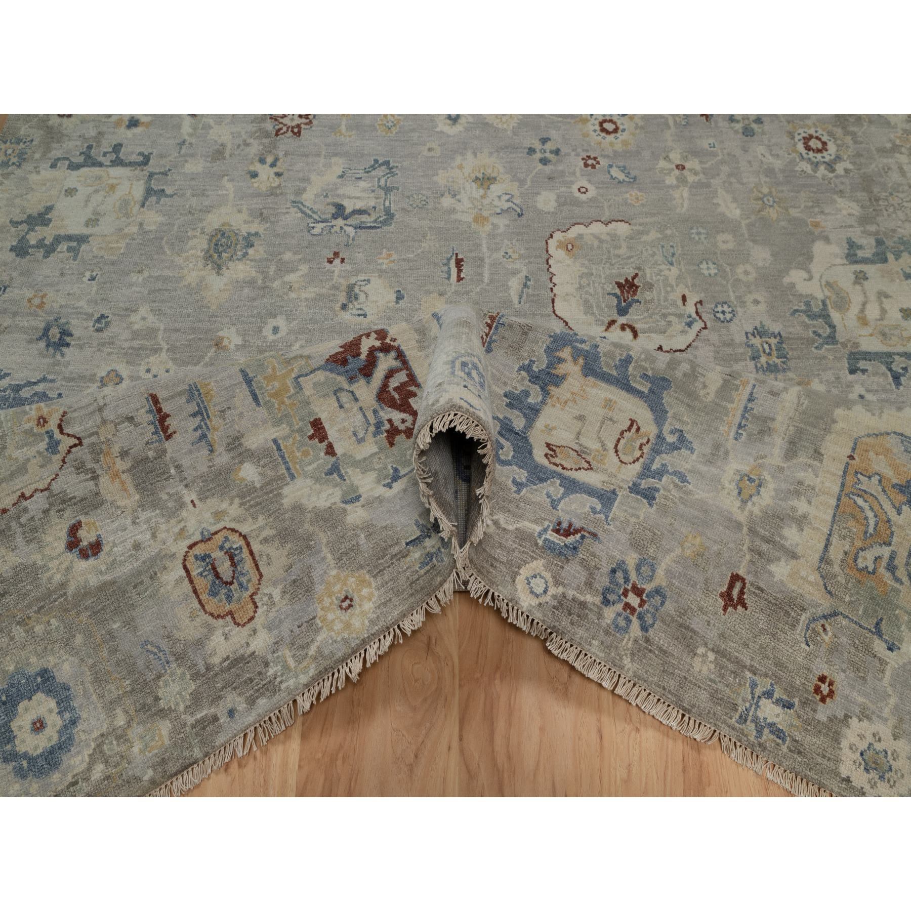 6'1"x9' Agate Gray, Oushak with Broken Pattern, Borderless, 100% Wool, Hand Knotted, Densely Woven, Oriental Rug Sh91433