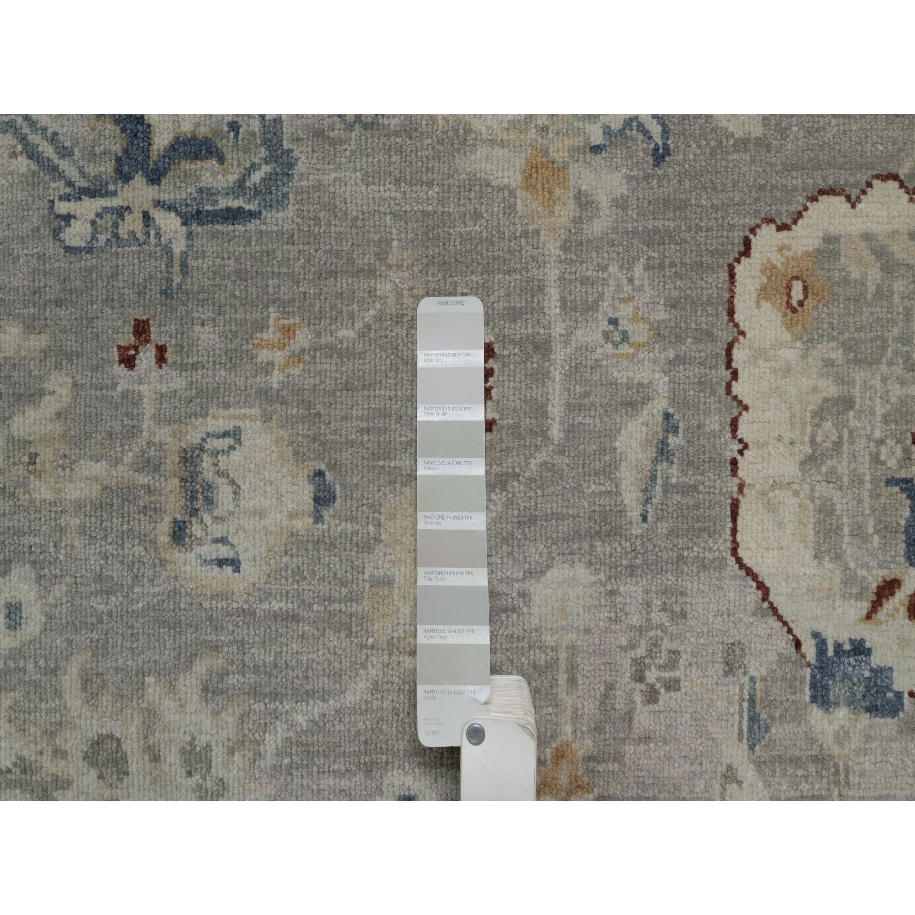 6'1"x9' Agate Gray, Oushak with Broken Pattern, Borderless, 100% Wool, Hand Knotted, Densely Woven, Oriental Rug Sh91433