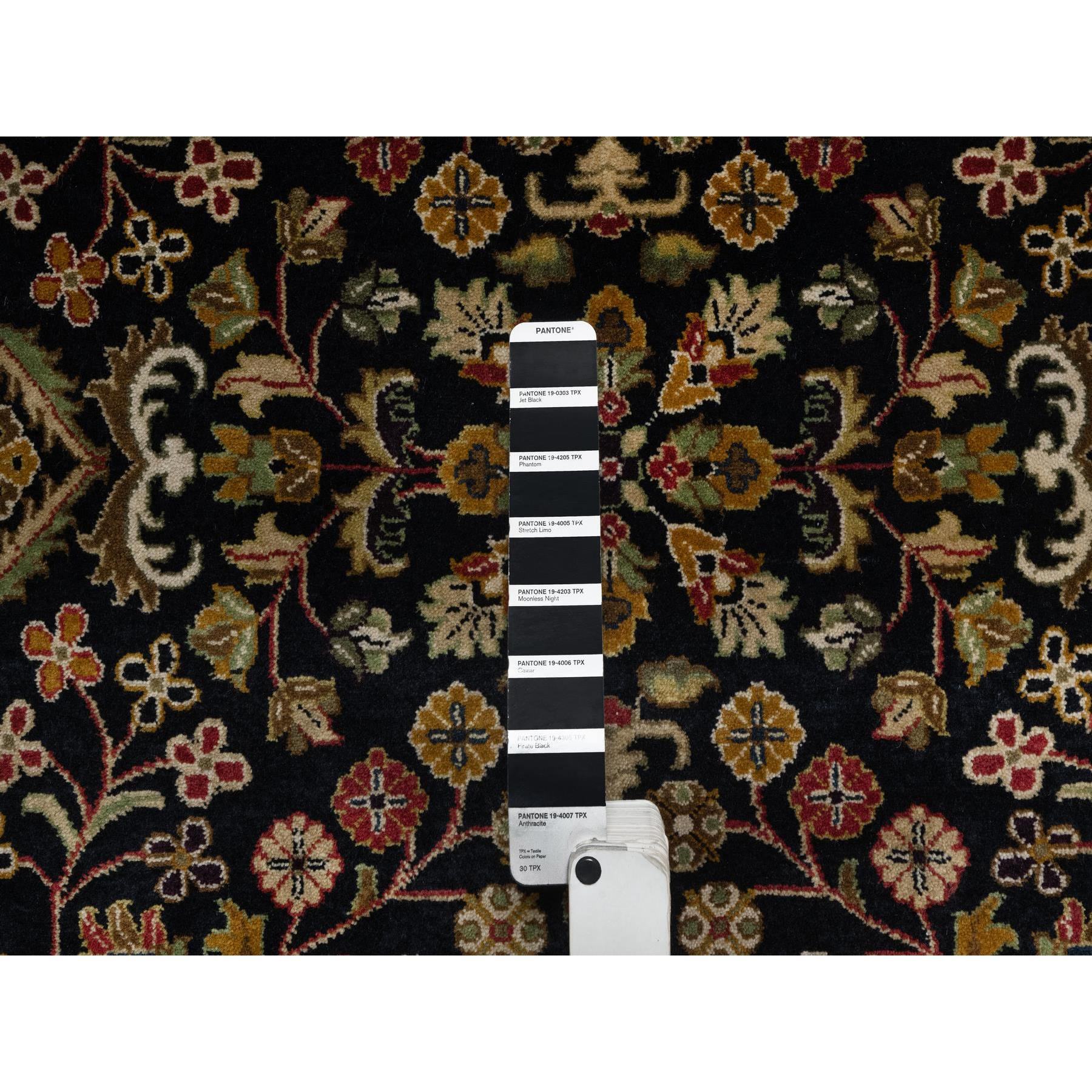8'x9'10" Jet Black, Hand Knotted, Intricate Kashan Revival, Hand Spun New Zealand Wool, 300 KPSI, Oriental Rug Sh91434