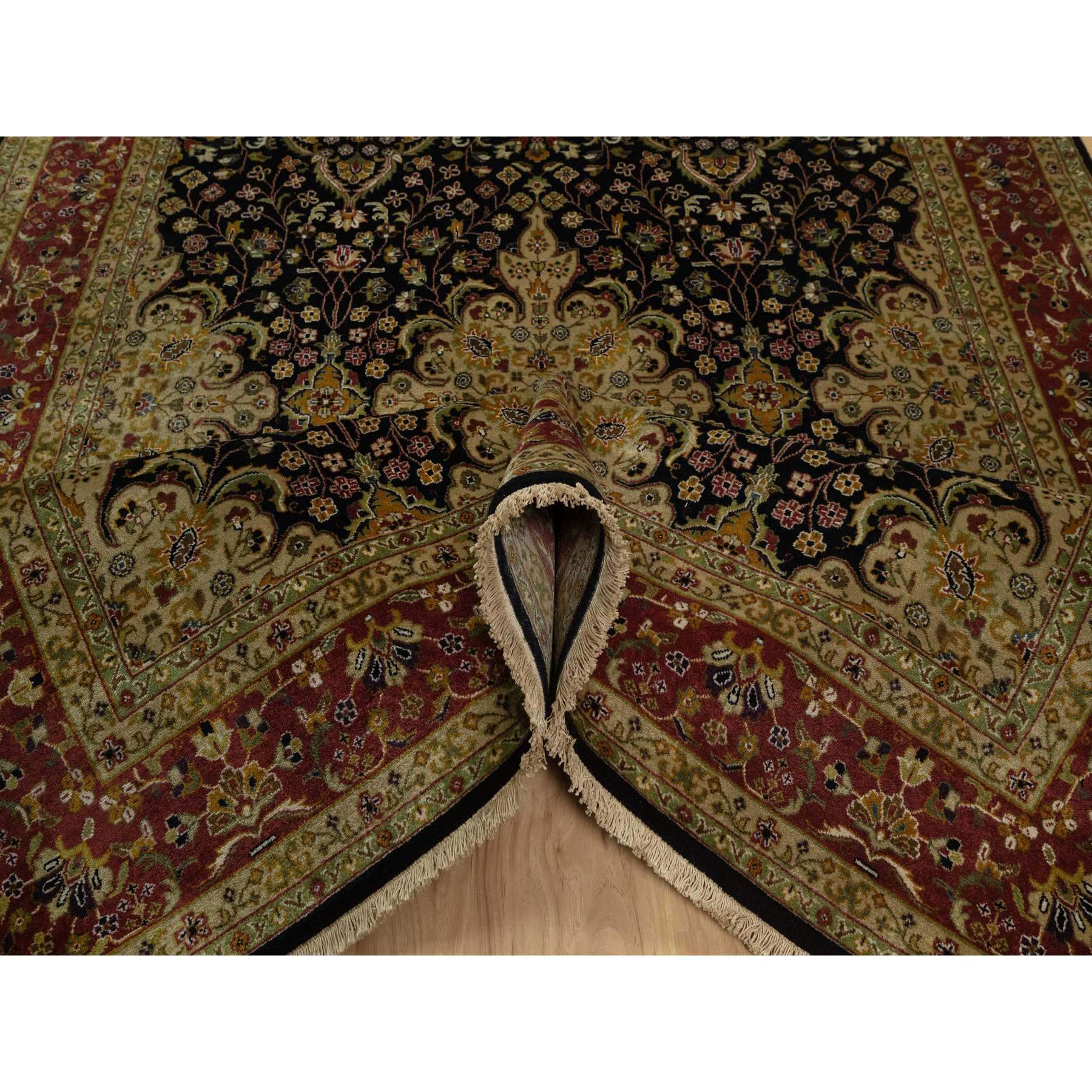 6'x9'1" Caviar Black, Intricate Kashan Revival, Hand Spun New Zealand Wool, 300 KPSI, Hand Knotted, Oriental Rug Sh91435
