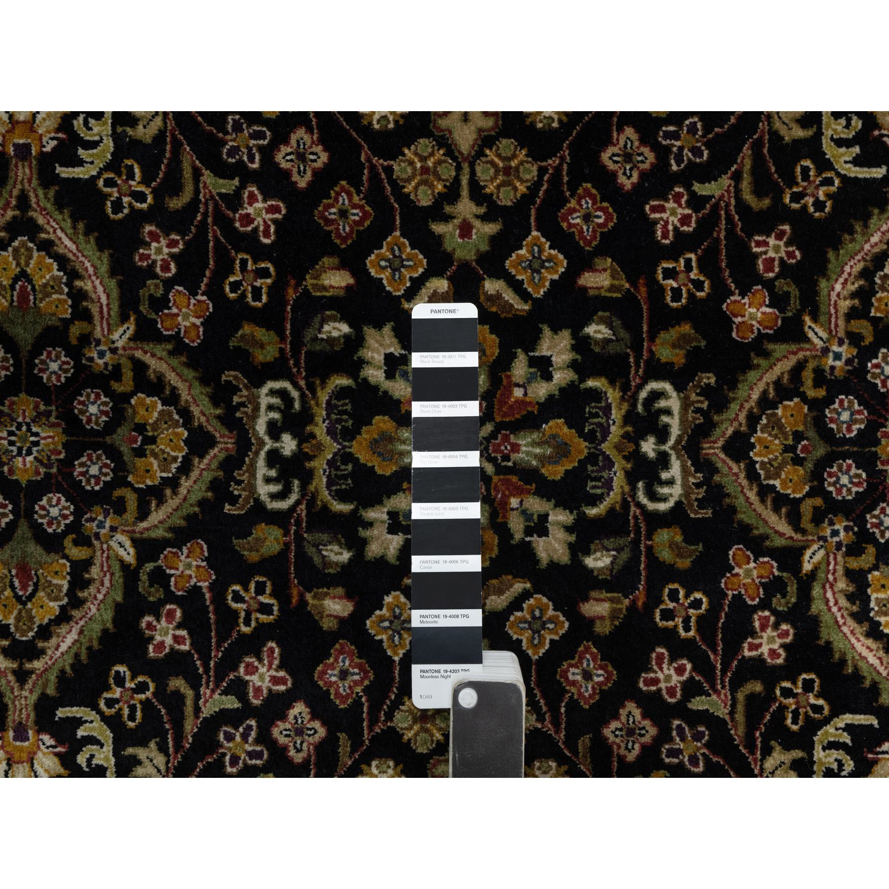 6'x9'1" Caviar Black, Intricate Kashan Revival, Hand Spun New Zealand Wool, 300 KPSI, Hand Knotted, Oriental Rug Sh91435