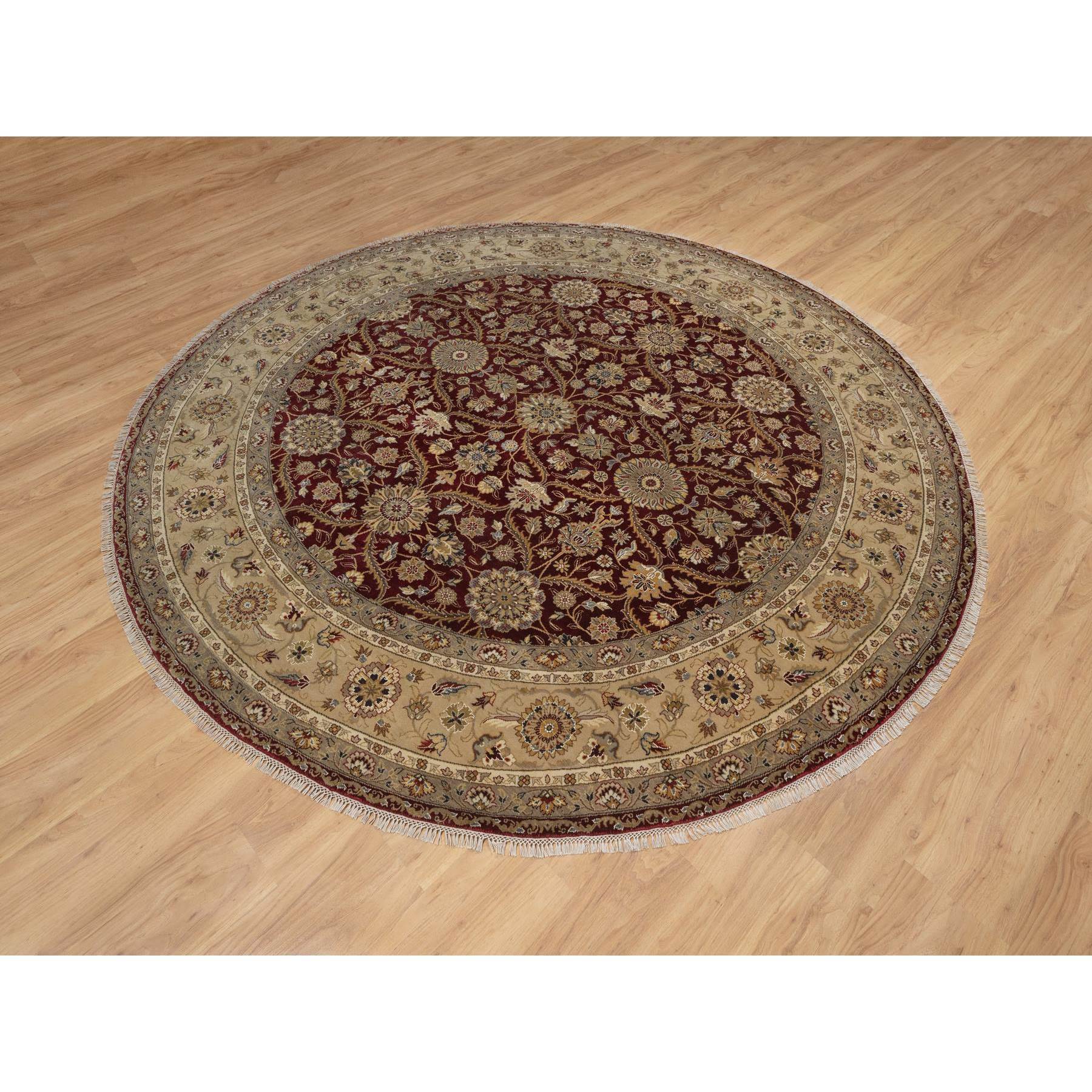 8'1"x8'1" Wine Red, Hereke with All Over Design, 300 KPSI, Wool and Silk, Hand Knotted, Round, Oriental Rug Sh91438
