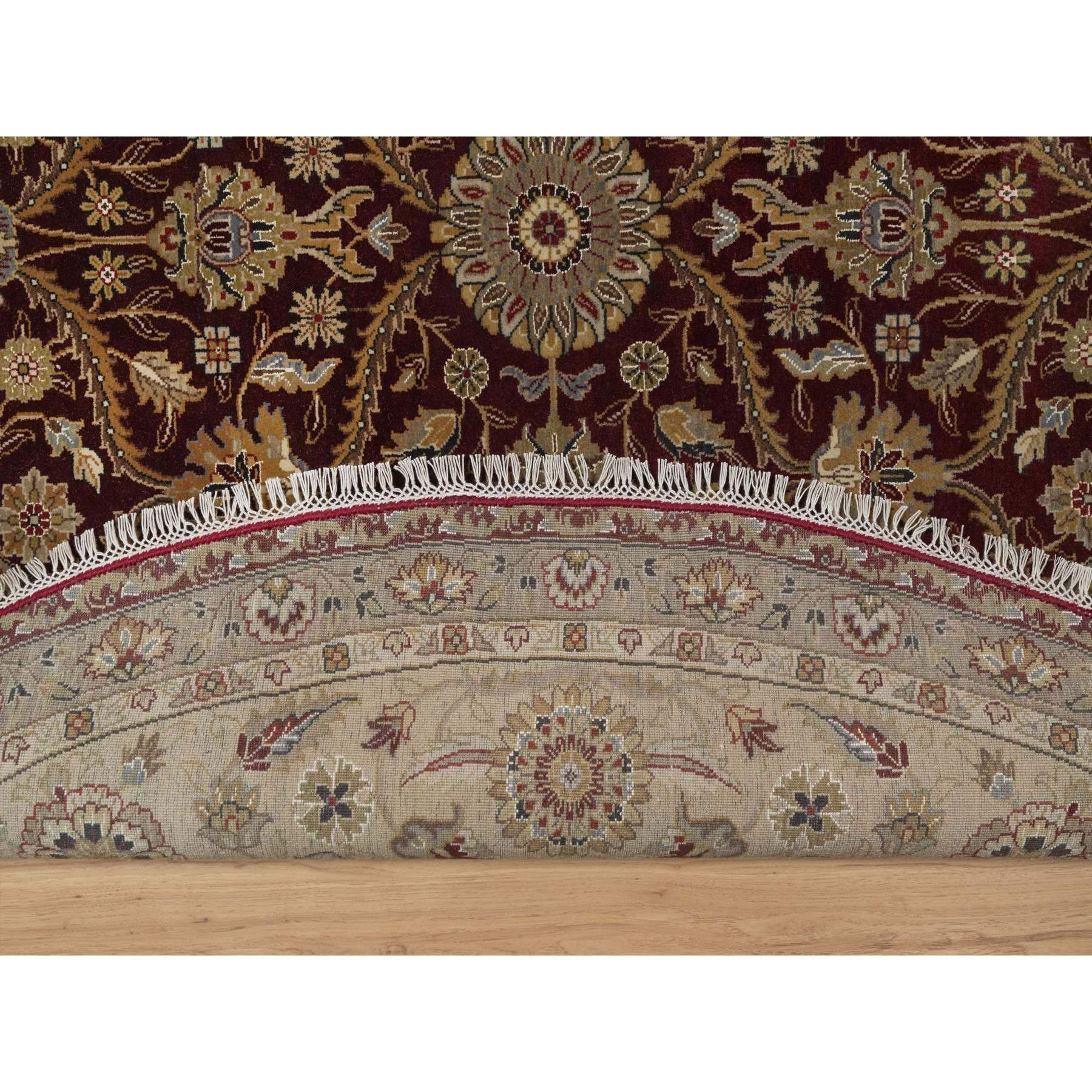 8'1"x8'1" Wine Red, Hereke with All Over Design, 300 KPSI, Wool and Silk, Hand Knotted, Round, Oriental Rug Sh91438