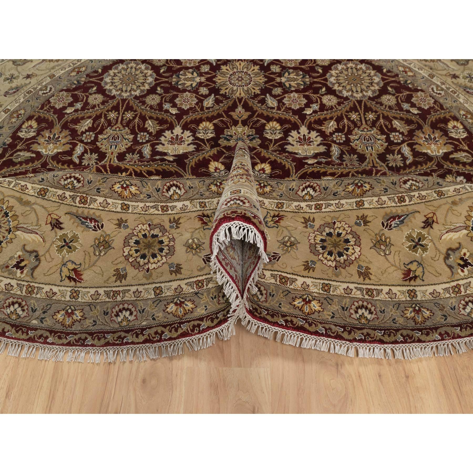 8'1"x8'1" Wine Red, Hereke with All Over Design, 300 KPSI, Wool and Silk, Hand Knotted, Round, Oriental Rug Sh91438
