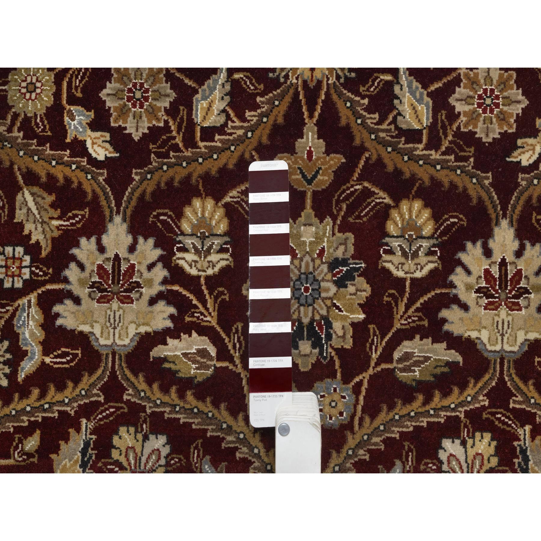 8'1"x8'1" Wine Red, Hereke with All Over Design, 300 KPSI, Wool and Silk, Hand Knotted, Round, Oriental Rug Sh91438
