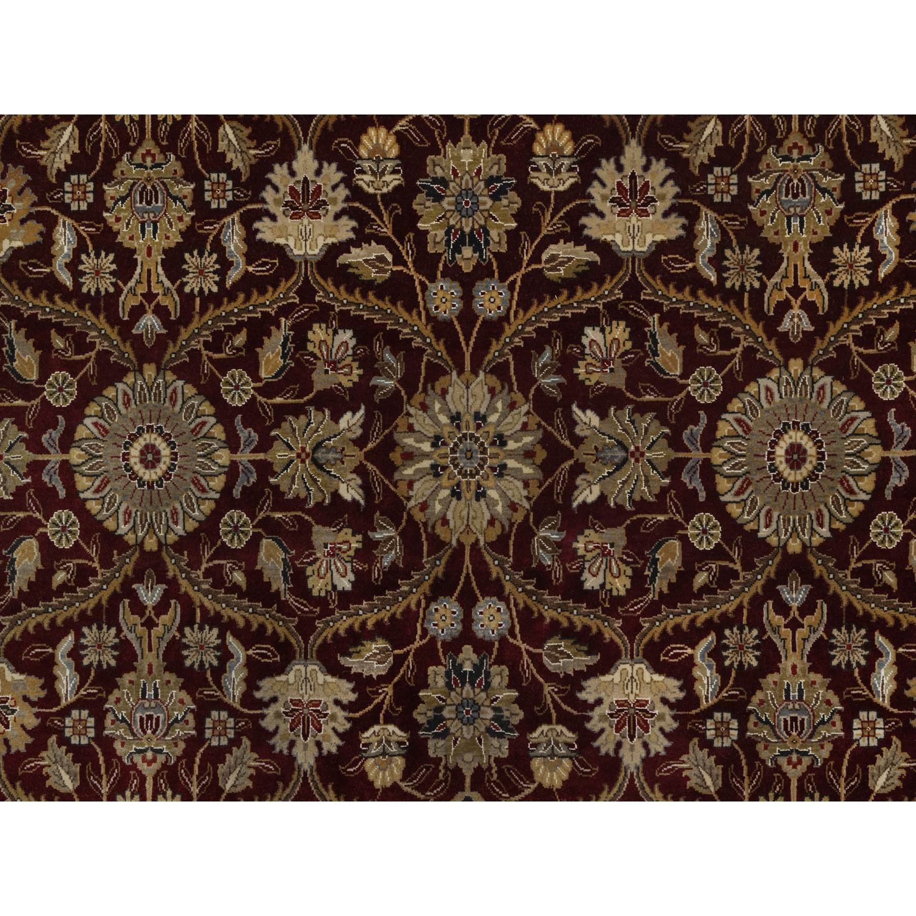 8'1"x8'1" Wine Red, Hereke with All Over Design, 300 KPSI, Wool and Silk, Hand Knotted, Round, Oriental Rug Sh91438