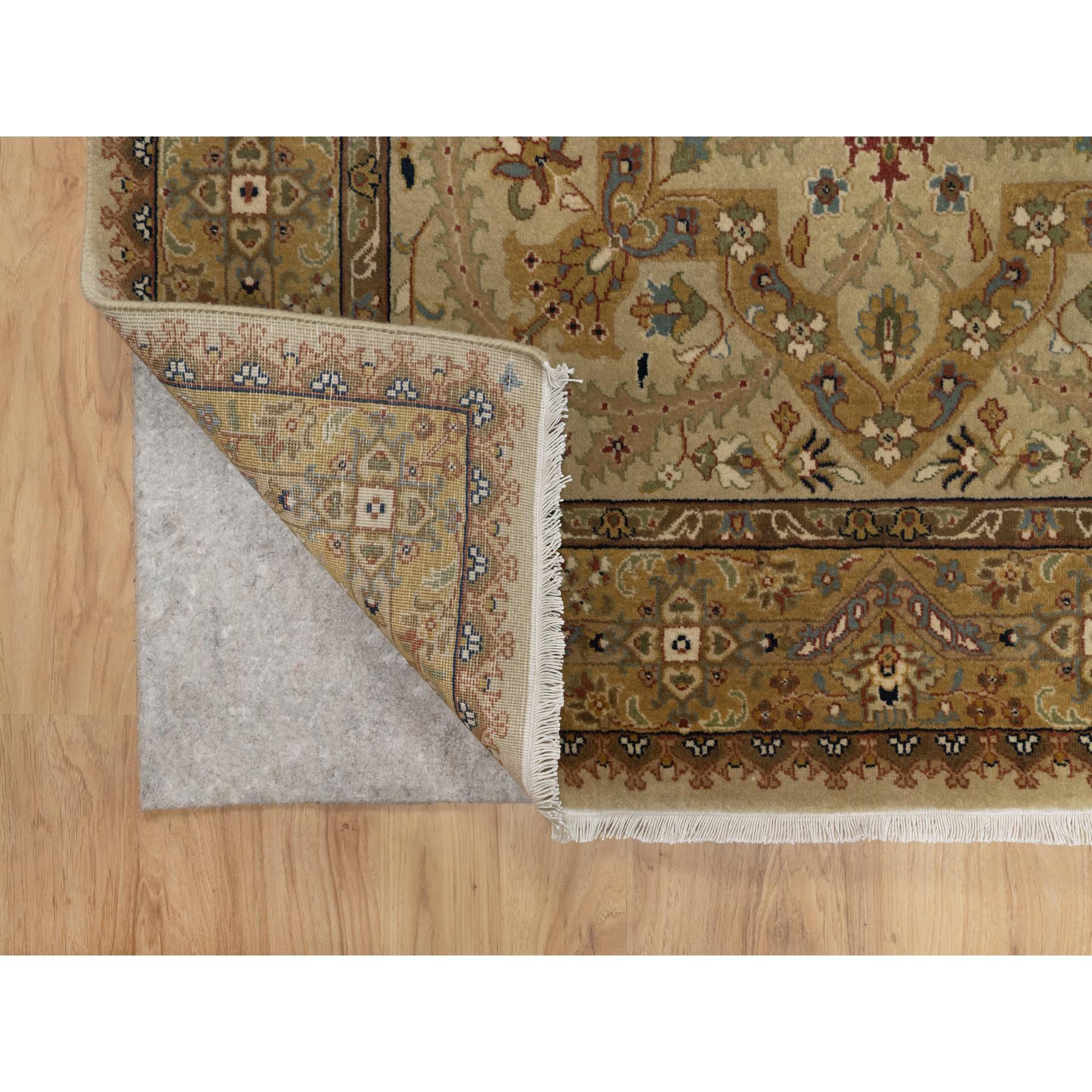 4'1"x6' Ecru Brown, Tabriz Revival, 300 KPSI, Hand Spun New Zealand Wool and Silk, Denser Weave, Hand Knotted, Thick and Plush, Oriental Rug Sh91439