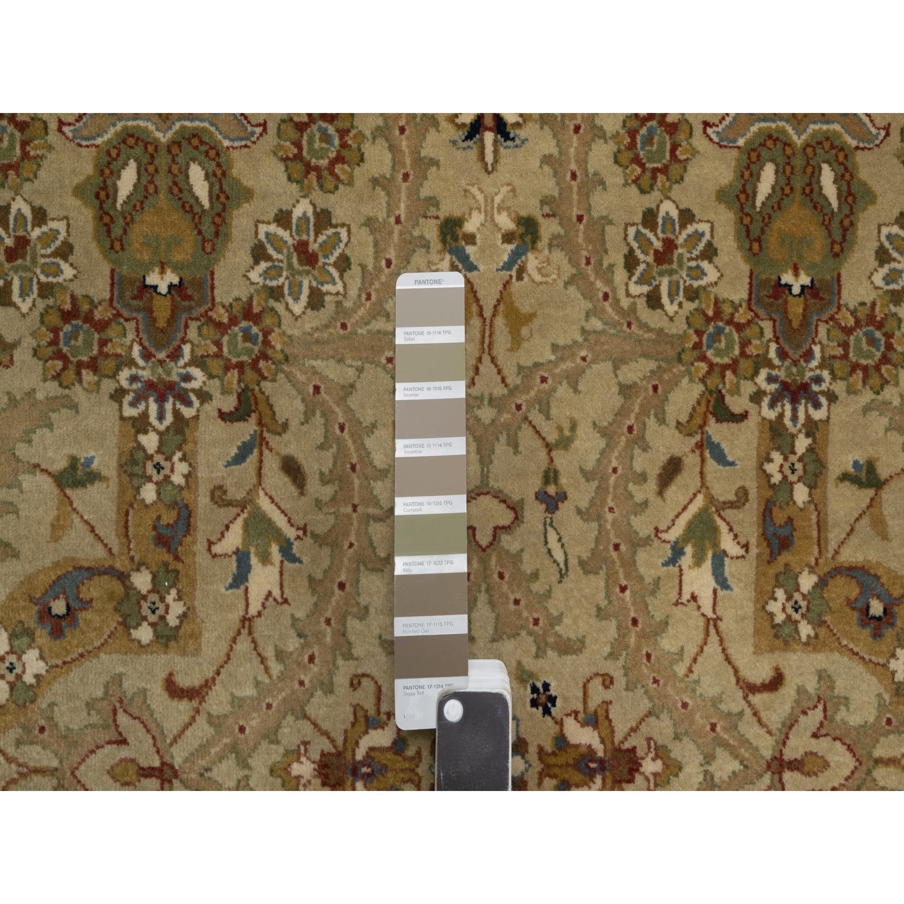 4'1"x6' Ecru Brown, Tabriz Revival, 300 KPSI, Hand Spun New Zealand Wool and Silk, Denser Weave, Hand Knotted, Thick and Plush, Oriental Rug Sh91439