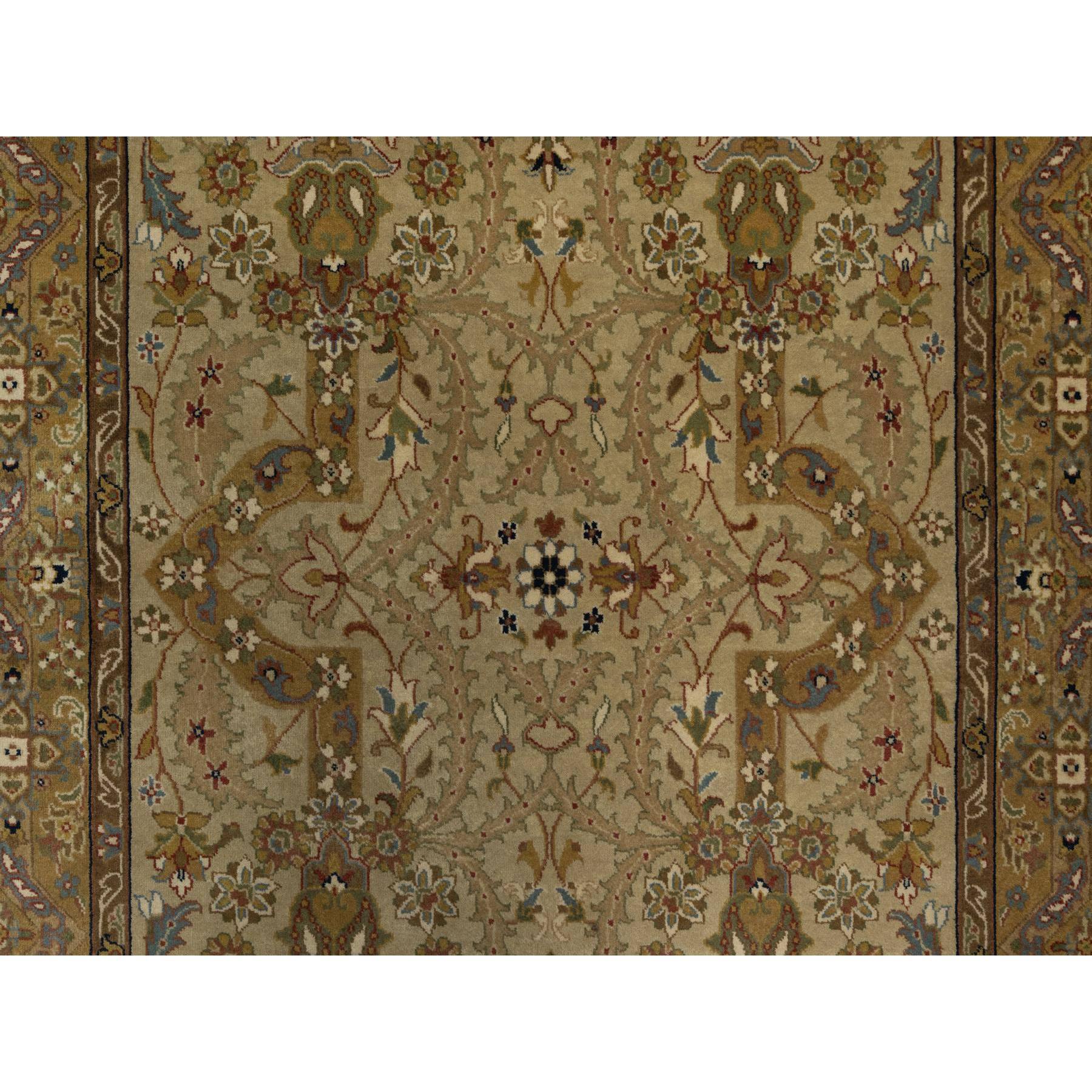 4'1"x6' Ecru Brown, Tabriz Revival, 300 KPSI, Hand Spun New Zealand Wool and Silk, Denser Weave, Hand Knotted, Thick and Plush, Oriental Rug Sh91439
