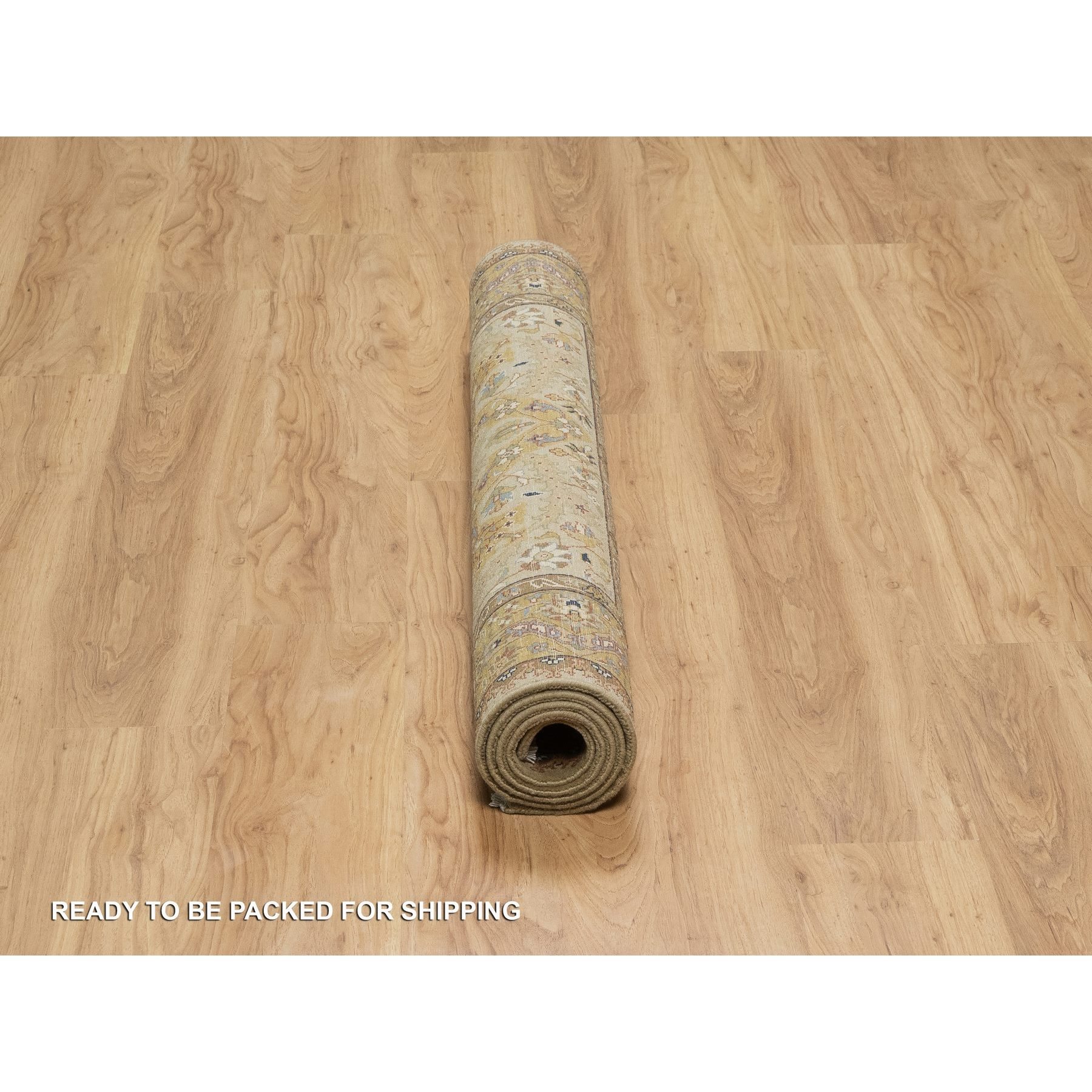 4'1"x6' Ecru Brown, Tabriz Revival, 300 KPSI, Hand Spun New Zealand Wool and Silk, Denser Weave, Hand Knotted, Thick and Plush, Oriental Rug Sh91439