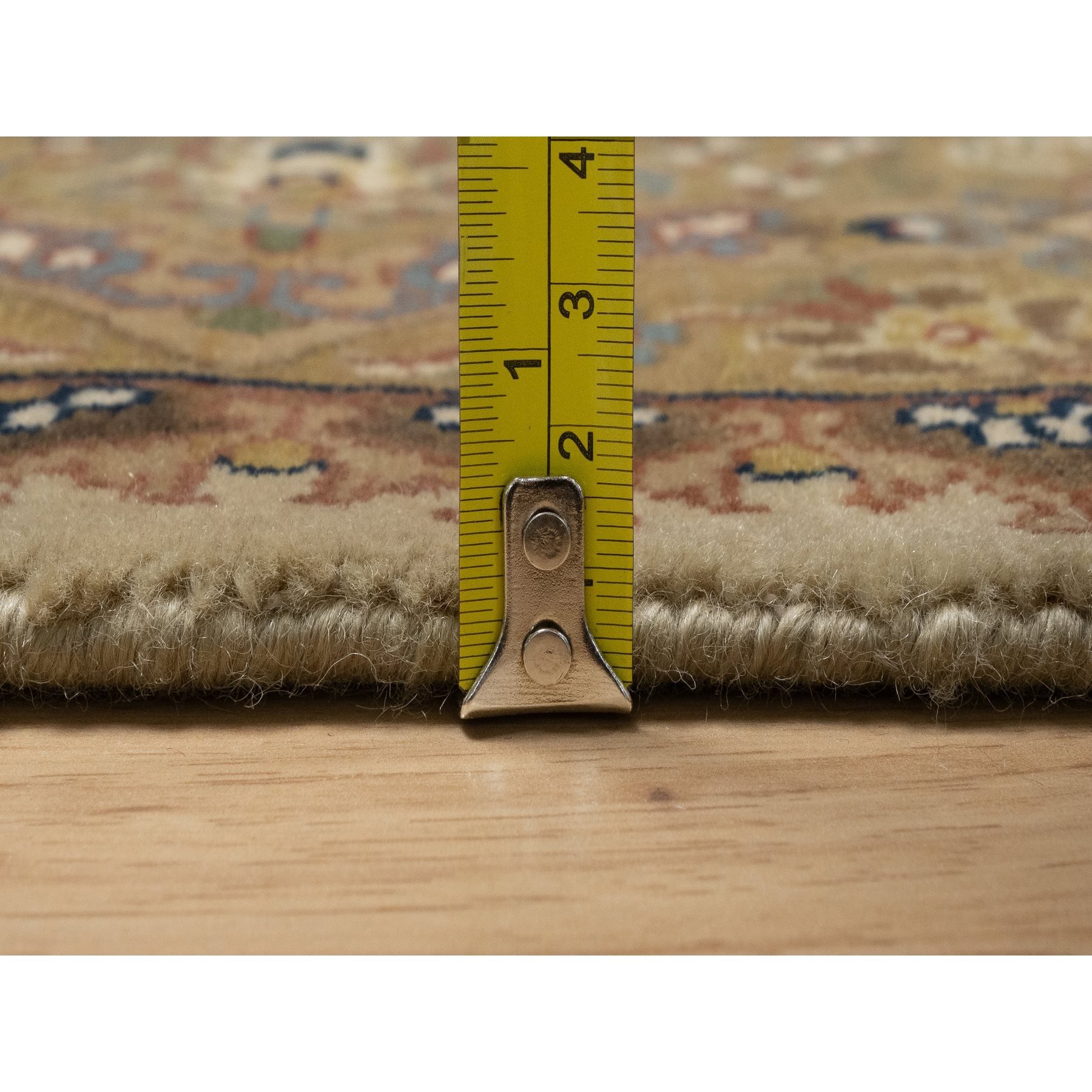 4'1"x6' Ecru Brown, Tabriz Revival, 300 KPSI, Hand Spun New Zealand Wool and Silk, Denser Weave, Hand Knotted, Thick and Plush, Oriental Rug Sh91439
