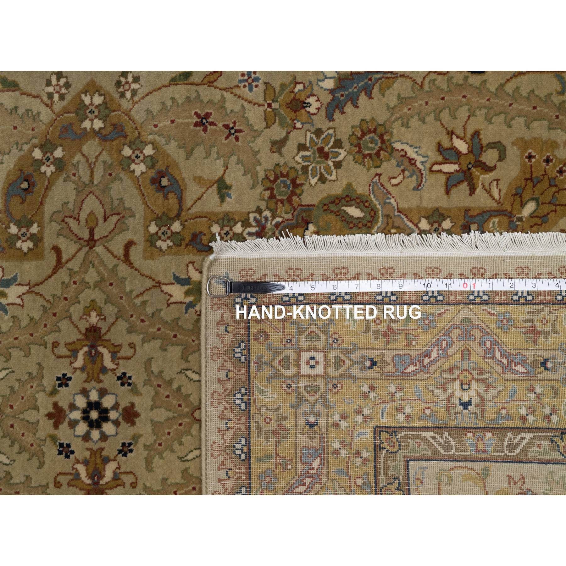 4'1"x6' Ecru Brown, Tabriz Revival, 300 KPSI, Hand Spun New Zealand Wool and Silk, Denser Weave, Hand Knotted, Thick and Plush, Oriental Rug Sh91439