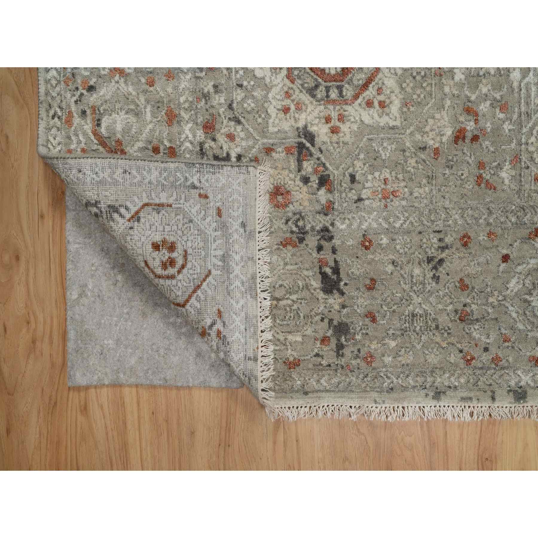 7'9"x10' Stone Gray, Broken and Erased Mamluk Design, Hand Knotted, 100% Wool, Densely Woven, Oriental Rug Sh91442