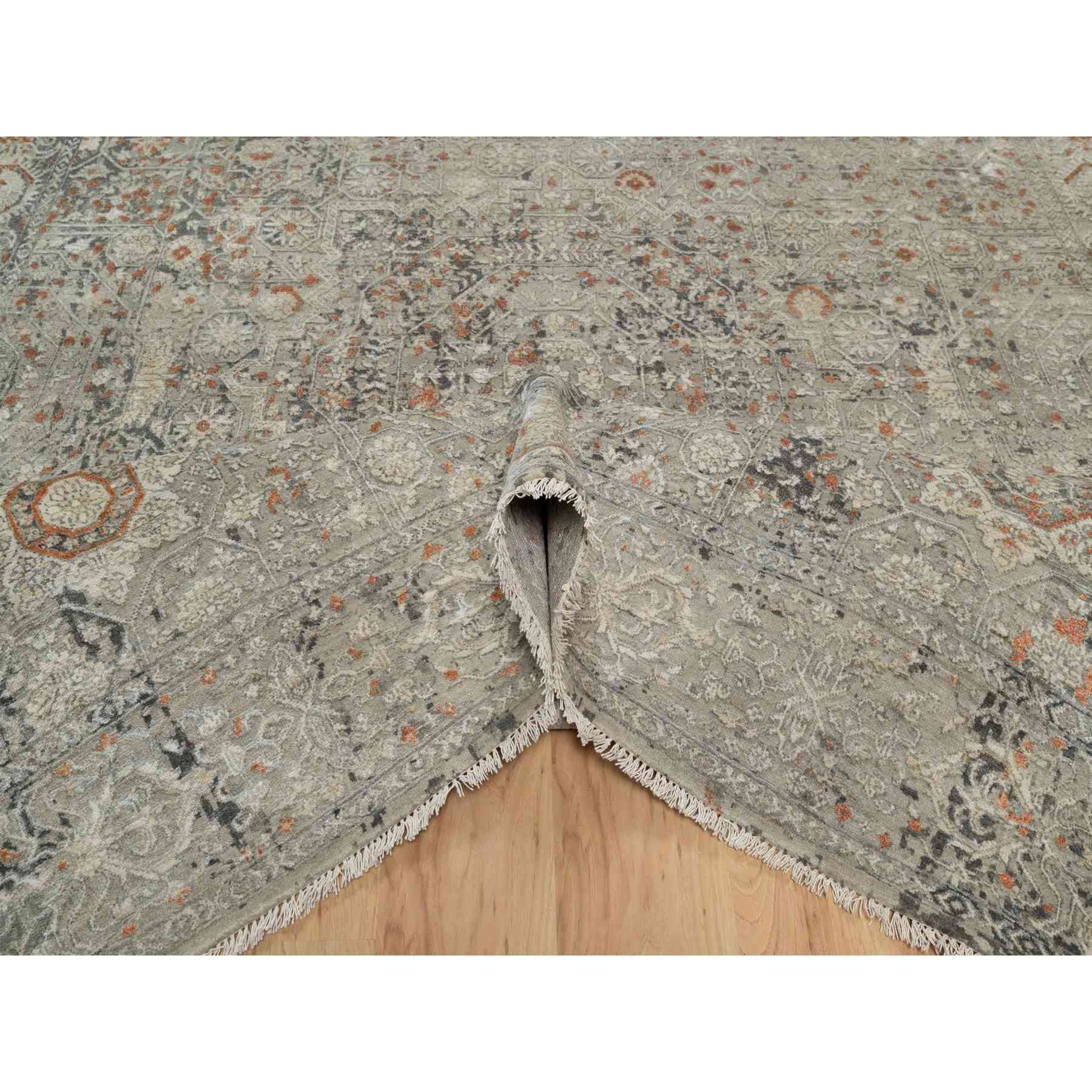 7'9"x10' Stone Gray, Broken and Erased Mamluk Design, Hand Knotted, 100% Wool, Densely Woven, Oriental Rug Sh91442