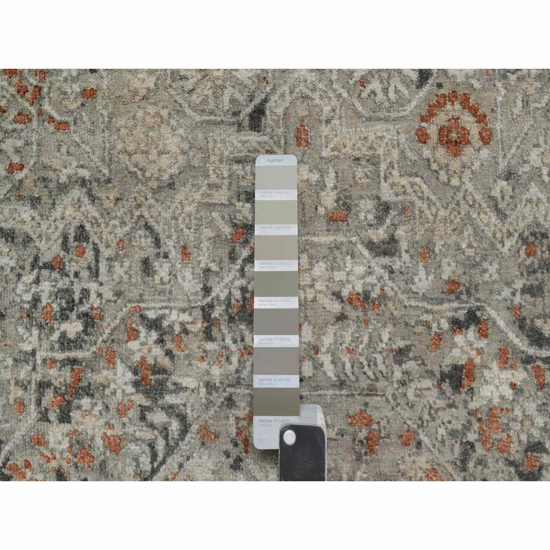 7'9"x10' Stone Gray, Broken and Erased Mamluk Design, Hand Knotted, 100% Wool, Densely Woven, Oriental Rug Sh91442