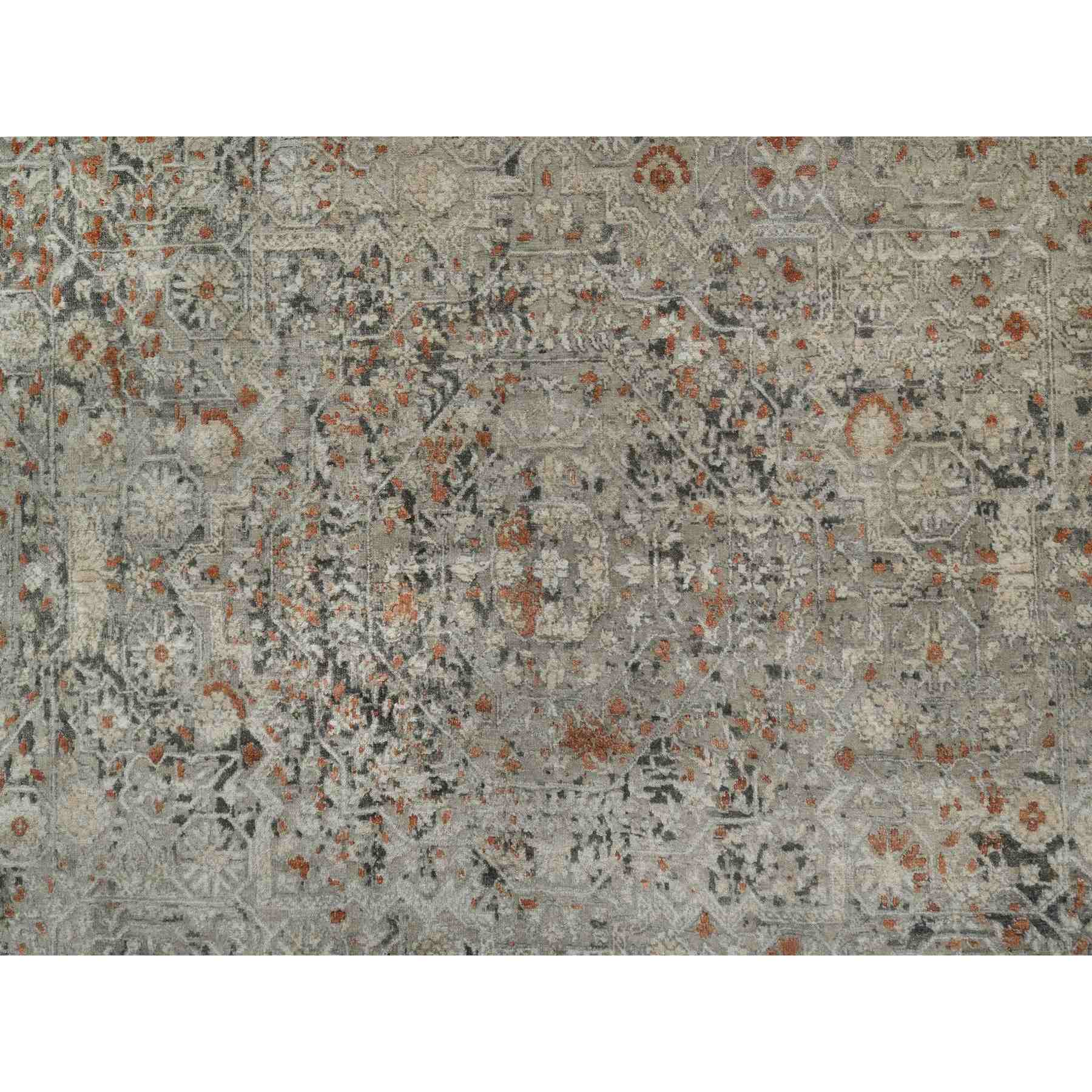 7'9"x10' Stone Gray, Broken and Erased Mamluk Design, Hand Knotted, 100% Wool, Densely Woven, Oriental Rug Sh91442