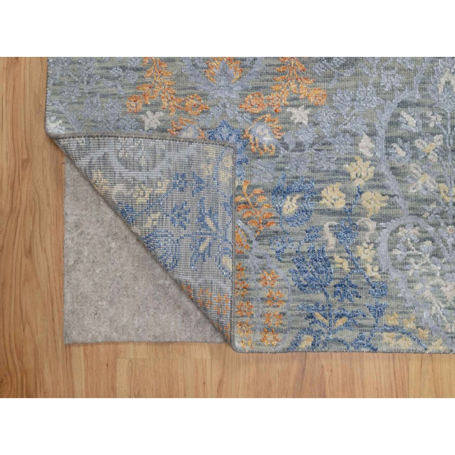 8'x10' Misty Gray, Jewelry Design, Wool with Textured Silk, Tone on Tone, Transitional, Hand Knotted, Oriental Rug Sh91443