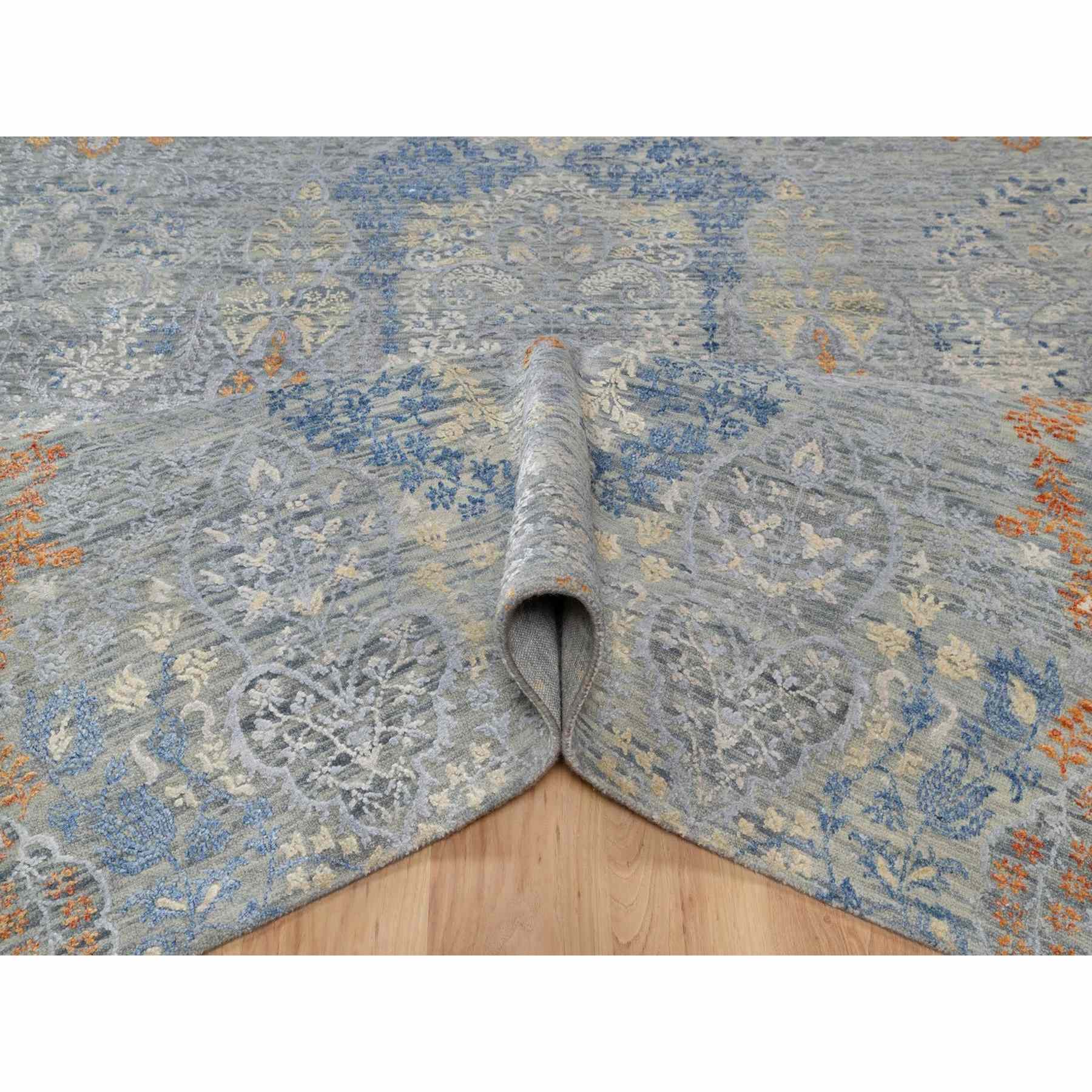 8'x10' Misty Gray, Jewelry Design, Wool with Textured Silk, Tone on Tone, Transitional, Hand Knotted, Oriental Rug Sh91443