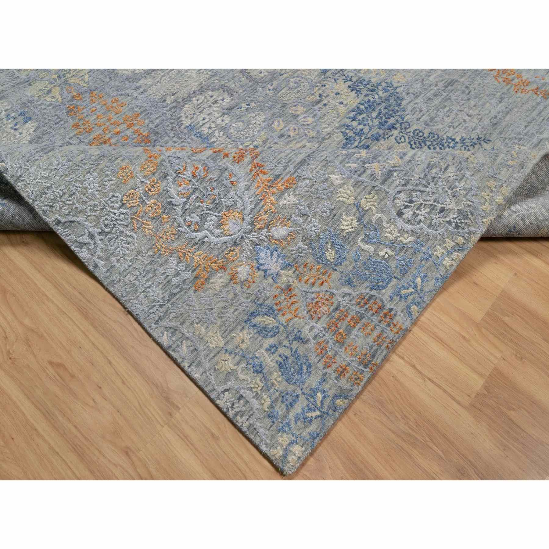 8'x10' Misty Gray, Jewelry Design, Wool with Textured Silk, Tone on Tone, Transitional, Hand Knotted, Oriental Rug Sh91443