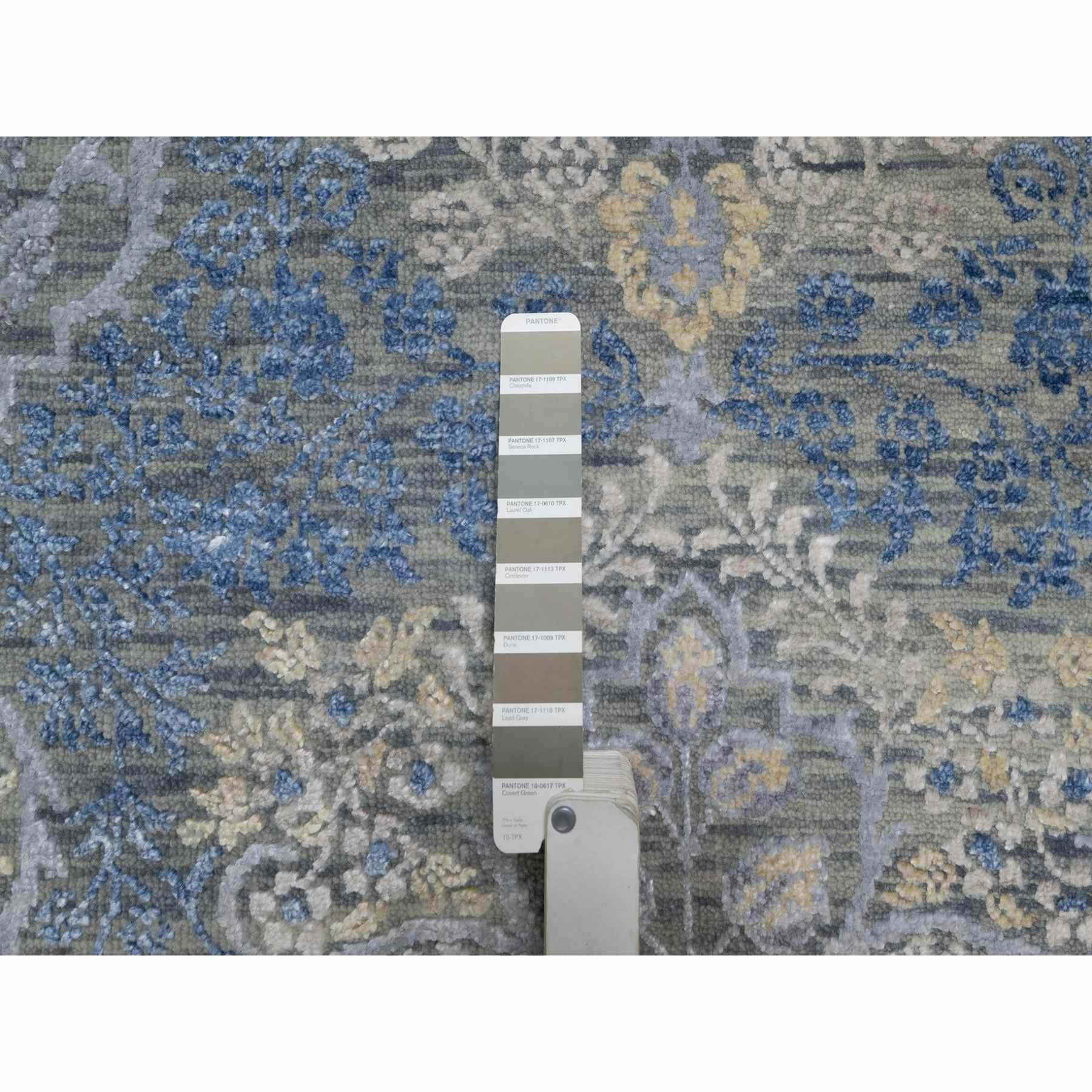 8'x10' Misty Gray, Jewelry Design, Wool with Textured Silk, Tone on Tone, Transitional, Hand Knotted, Oriental Rug Sh91443