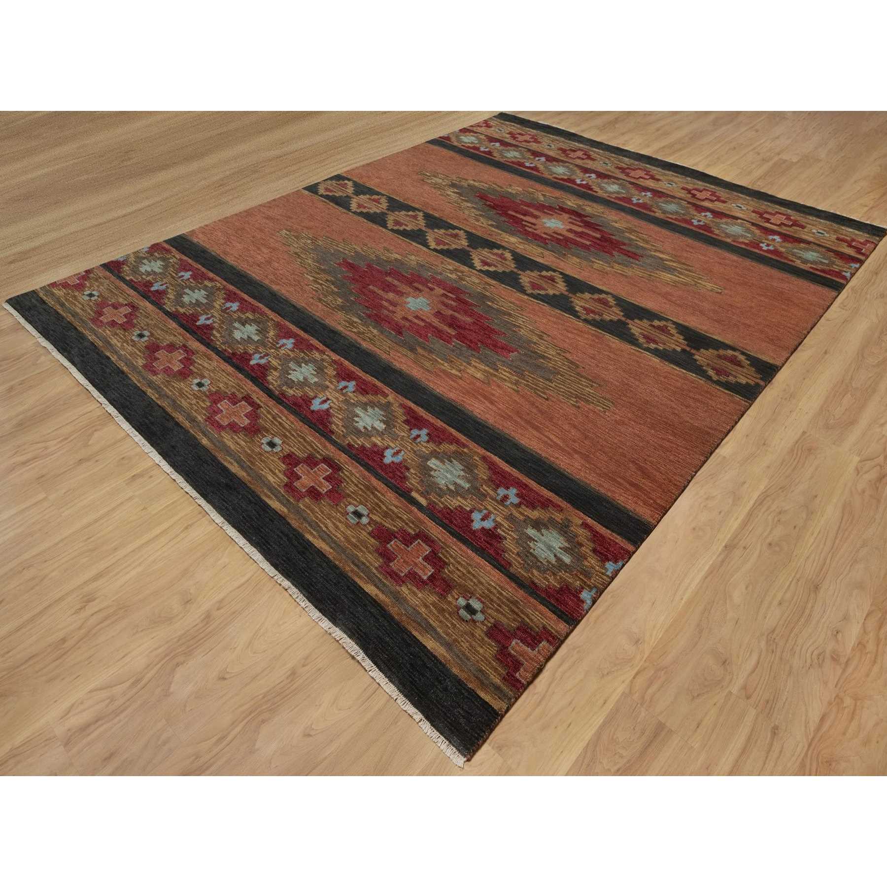9'1"x12' Pecan Brown, Southwestern American Indian Design with Piled Construction, Plush and Lush, Hand Knotted, Pure Wool, Oriental Rug Sh91444