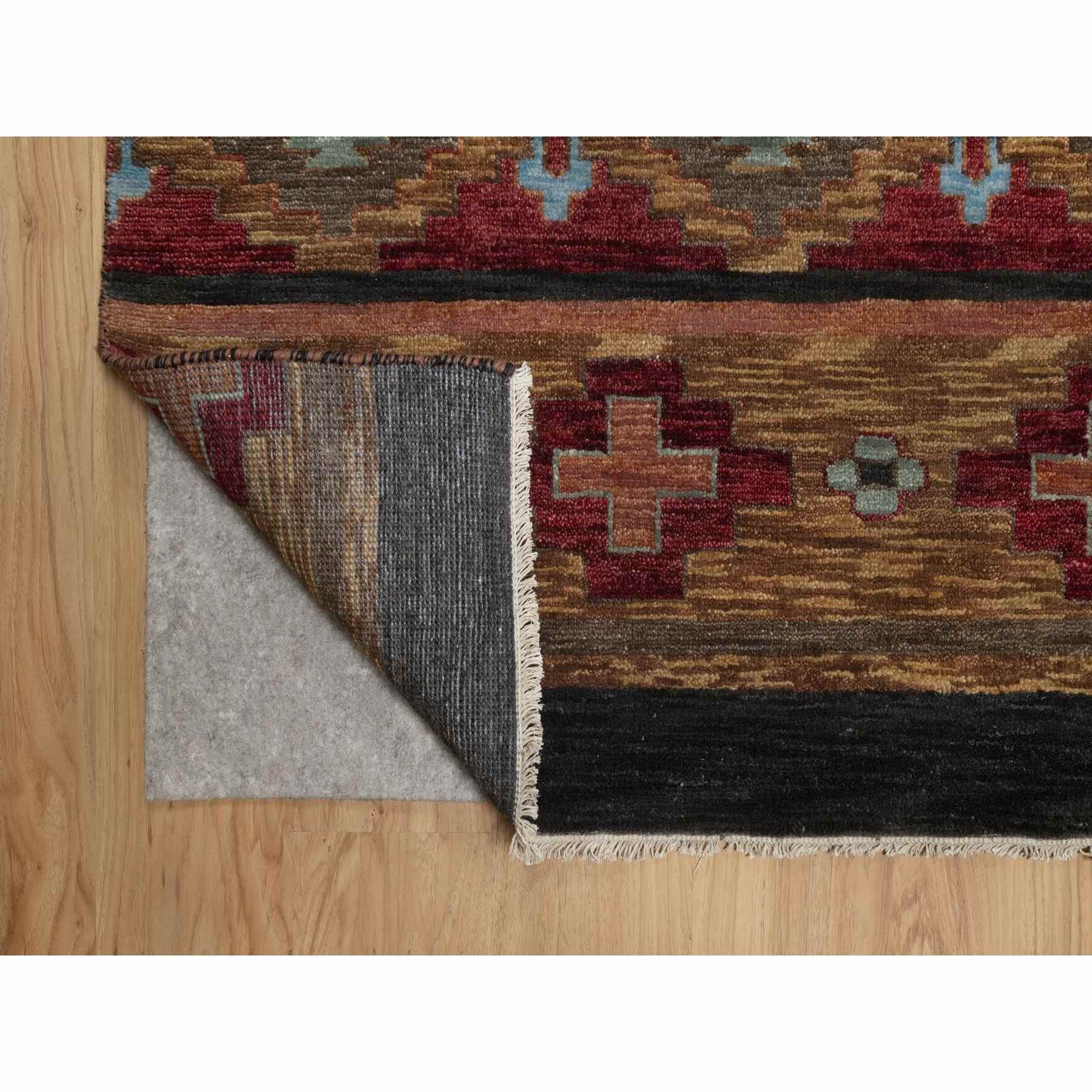 9'1"x12' Pecan Brown, Southwestern American Indian Design with Piled Construction, Plush and Lush, Hand Knotted, Pure Wool, Oriental Rug Sh91444