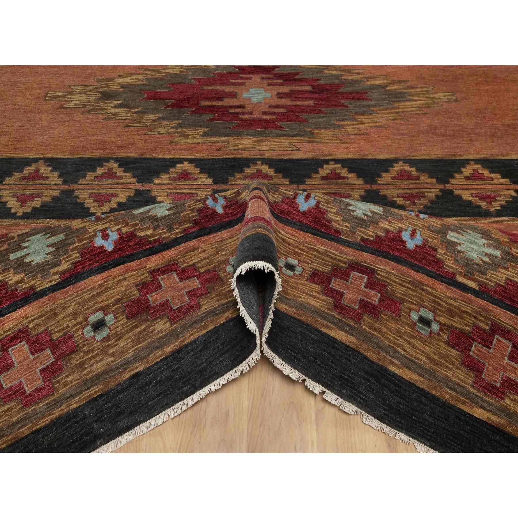 9'1"x12' Pecan Brown, Southwestern American Indian Design with Piled Construction, Plush and Lush, Hand Knotted, Pure Wool, Oriental Rug Sh91444