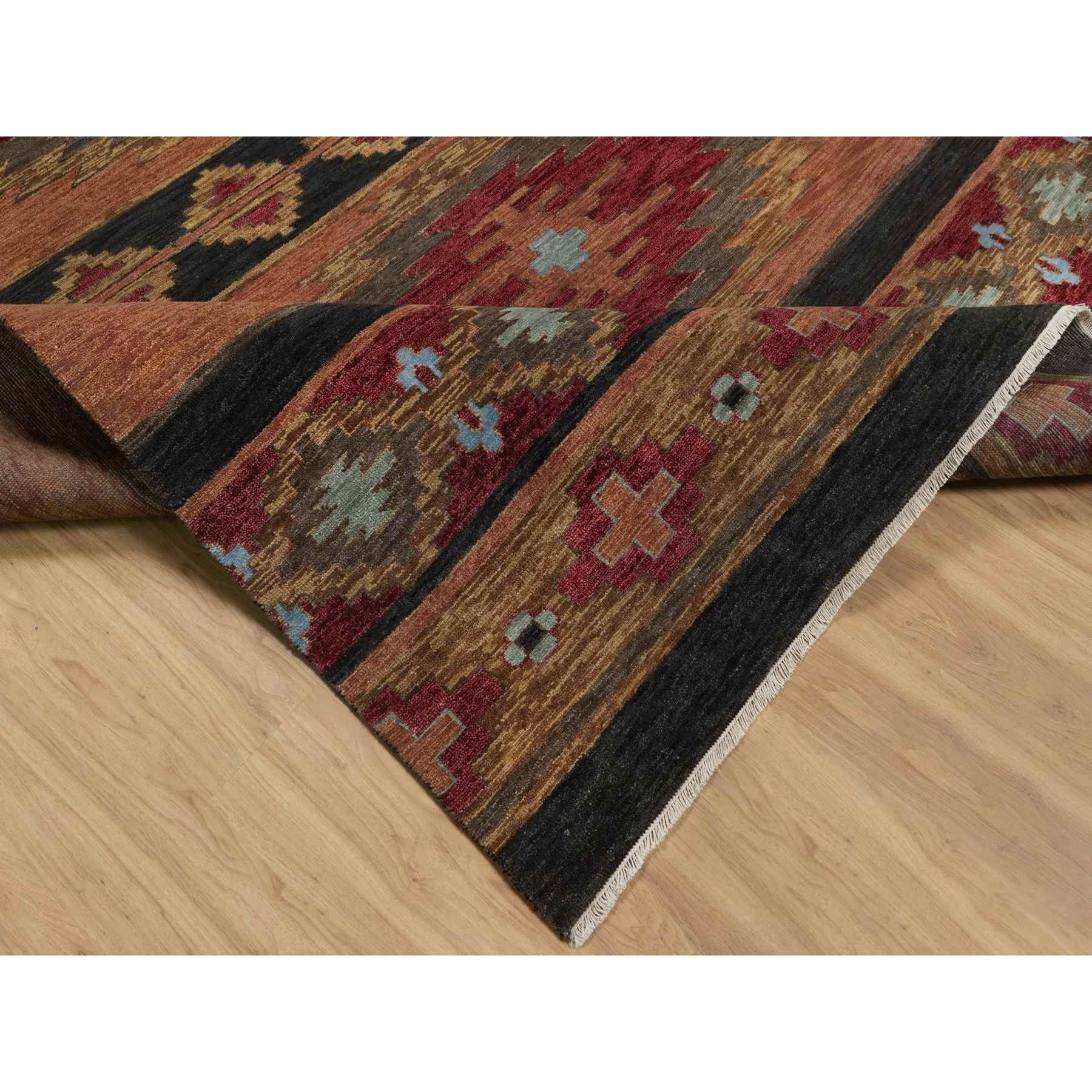 9'1"x12' Pecan Brown, Southwestern American Indian Design with Piled Construction, Plush and Lush, Hand Knotted, Pure Wool, Oriental Rug Sh91444