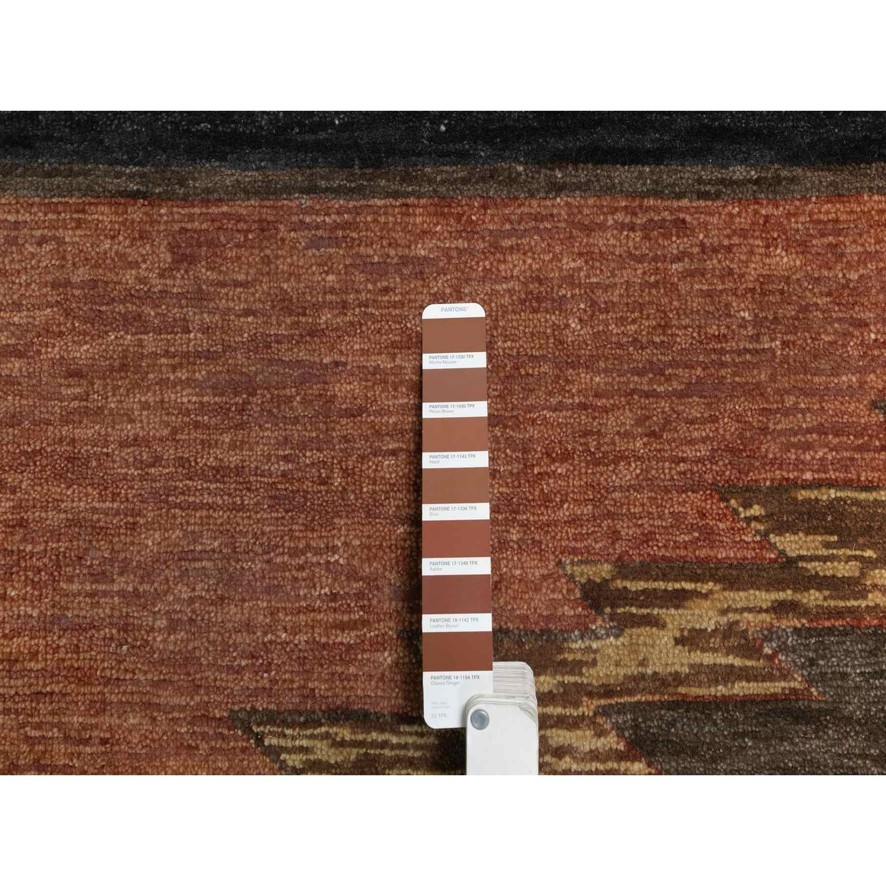 9'1"x12' Pecan Brown, Southwestern American Indian Design with Piled Construction, Plush and Lush, Hand Knotted, Pure Wool, Oriental Rug Sh91444