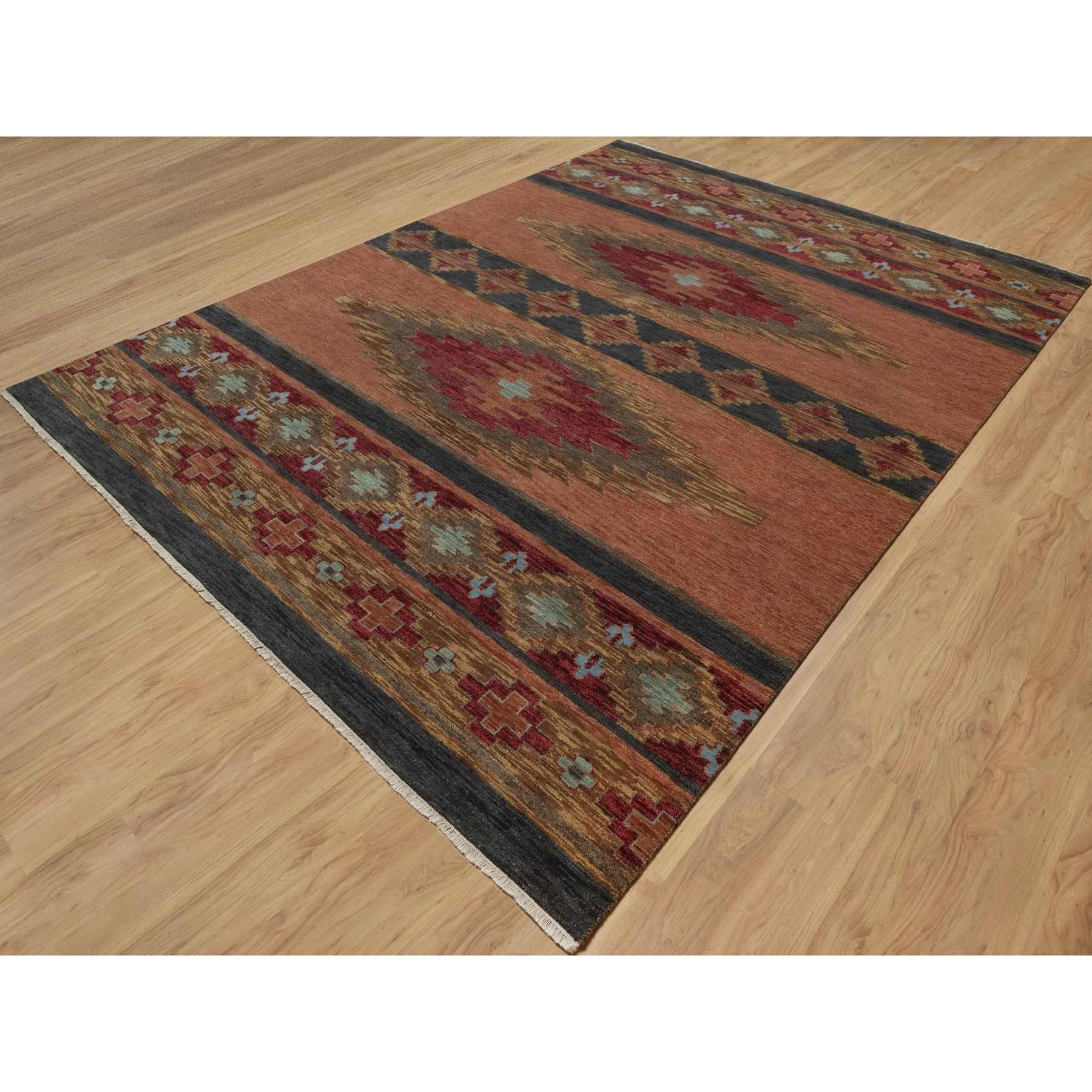 9'1"x12'1" Senna Brown, Southwestern American Indian Design with Piled Construction, Plush and Lush, Hand Knotted, Pure Wool, Oriental Rug Sh91445