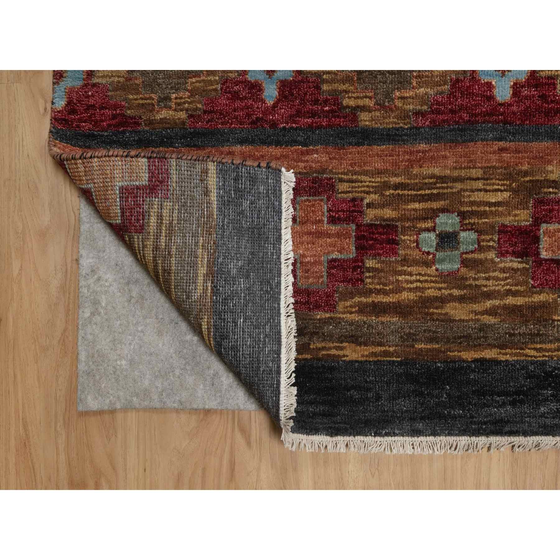 9'1"x12'1" Senna Brown, Southwestern American Indian Design with Piled Construction, Plush and Lush, Hand Knotted, Pure Wool, Oriental Rug Sh91445