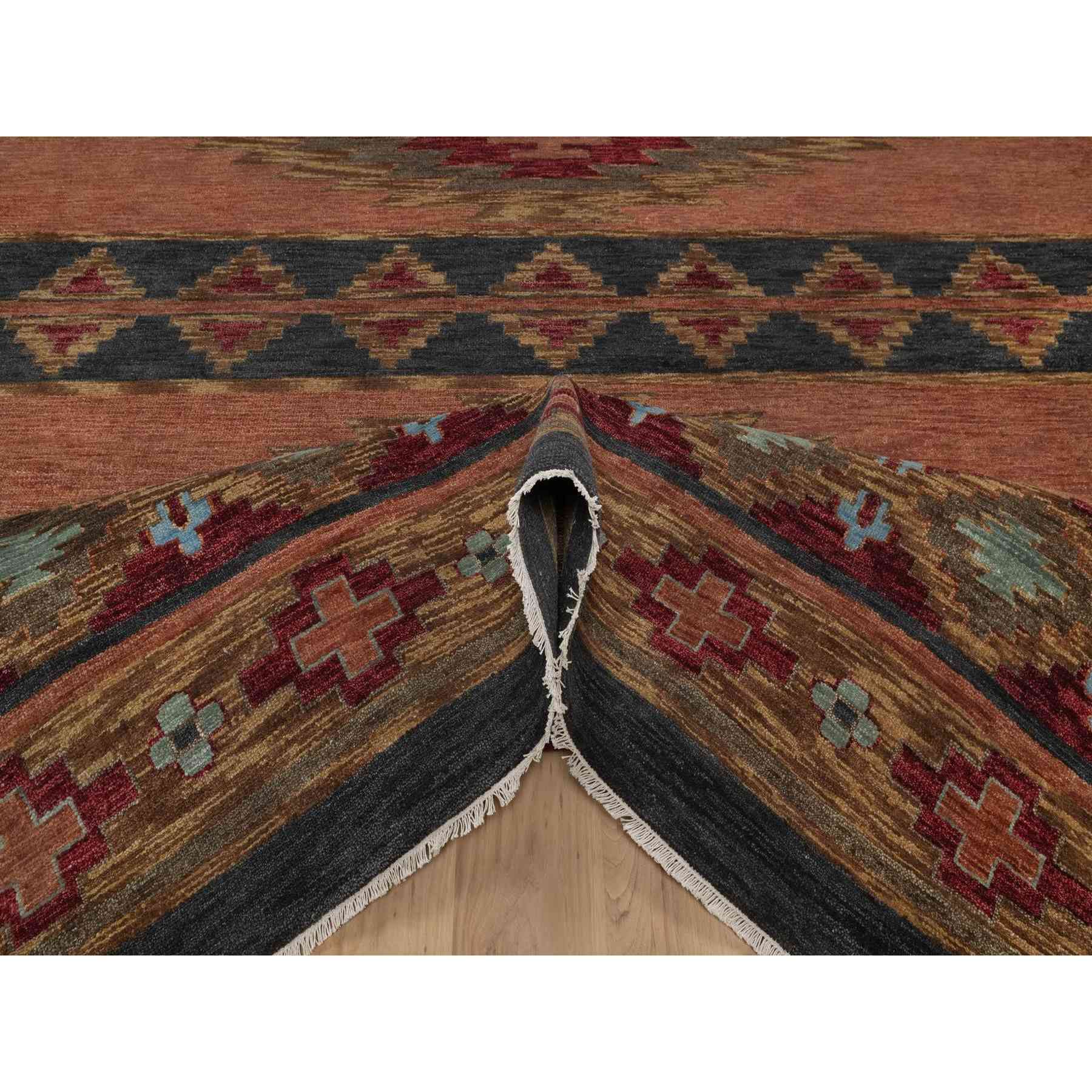 9'1"x12'1" Senna Brown, Southwestern American Indian Design with Piled Construction, Plush and Lush, Hand Knotted, Pure Wool, Oriental Rug Sh91445
